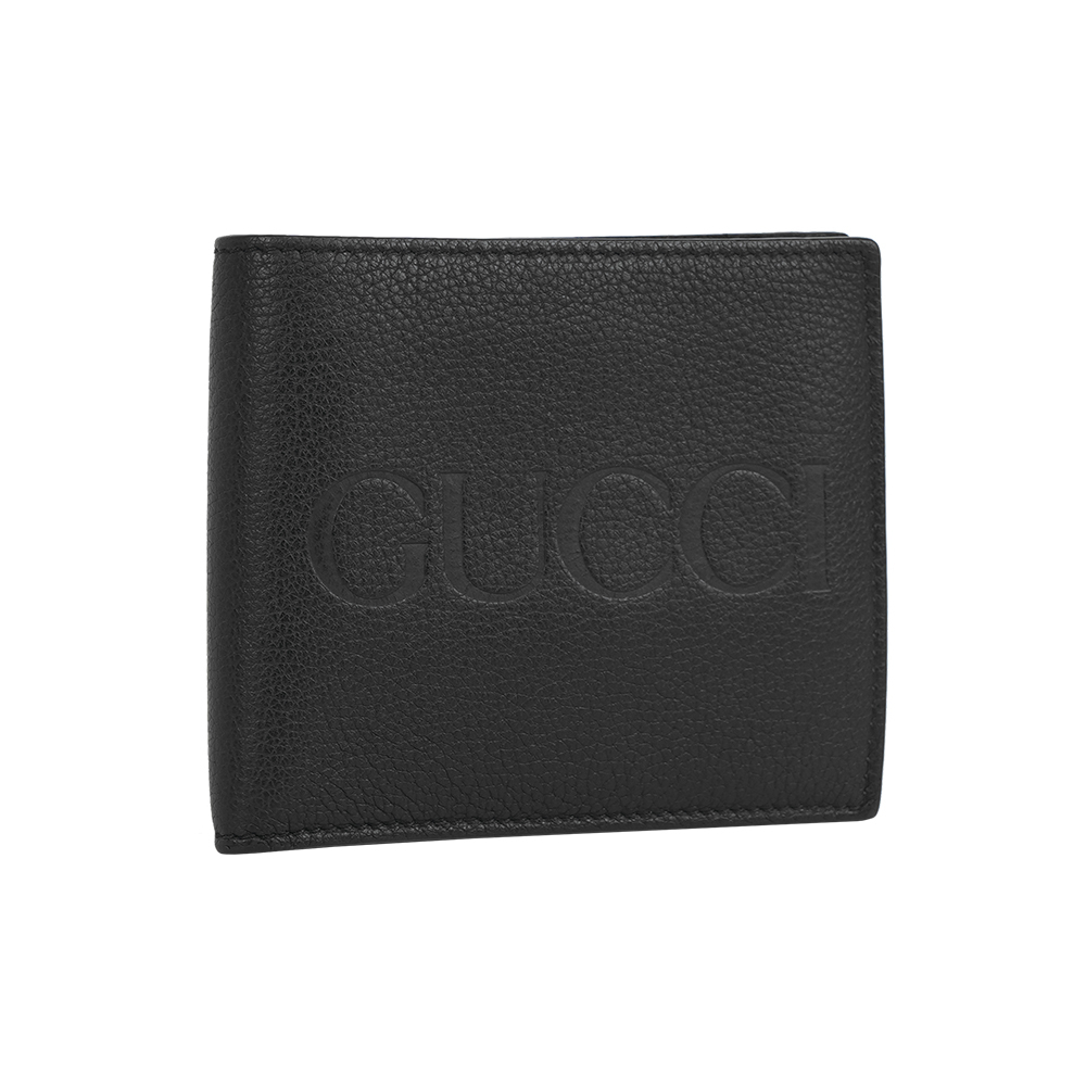 【GUCCI】Aria 系列標誌壓印皮革對開6卡短夾(黑色)