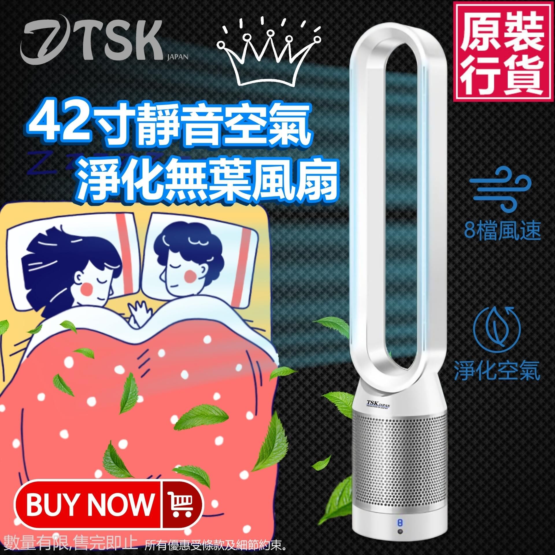 TSK Japan 42 inch silent air purification bladeless fan remote control floor fan P3672