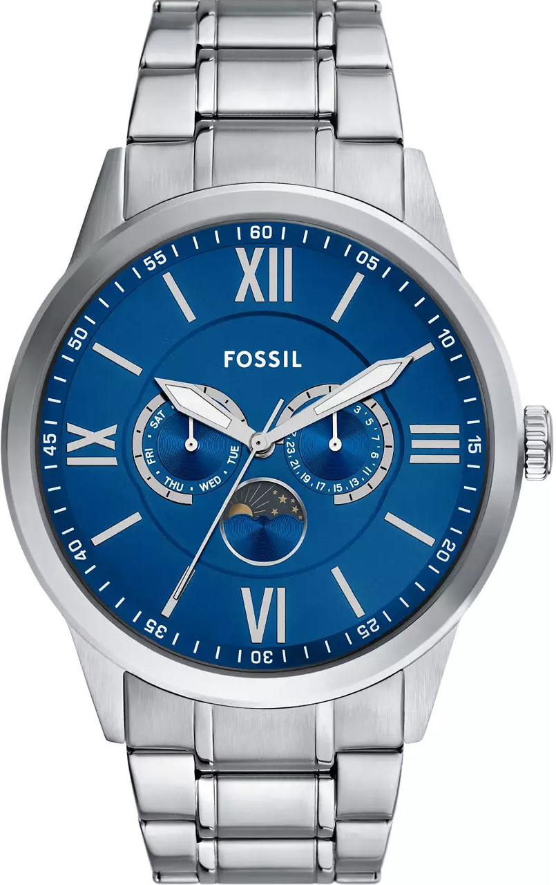 萬年鐘錶 - Fossil   經典月相星期日期顯示不鏽鋼款男錶 BQM7087  錶徑48MM