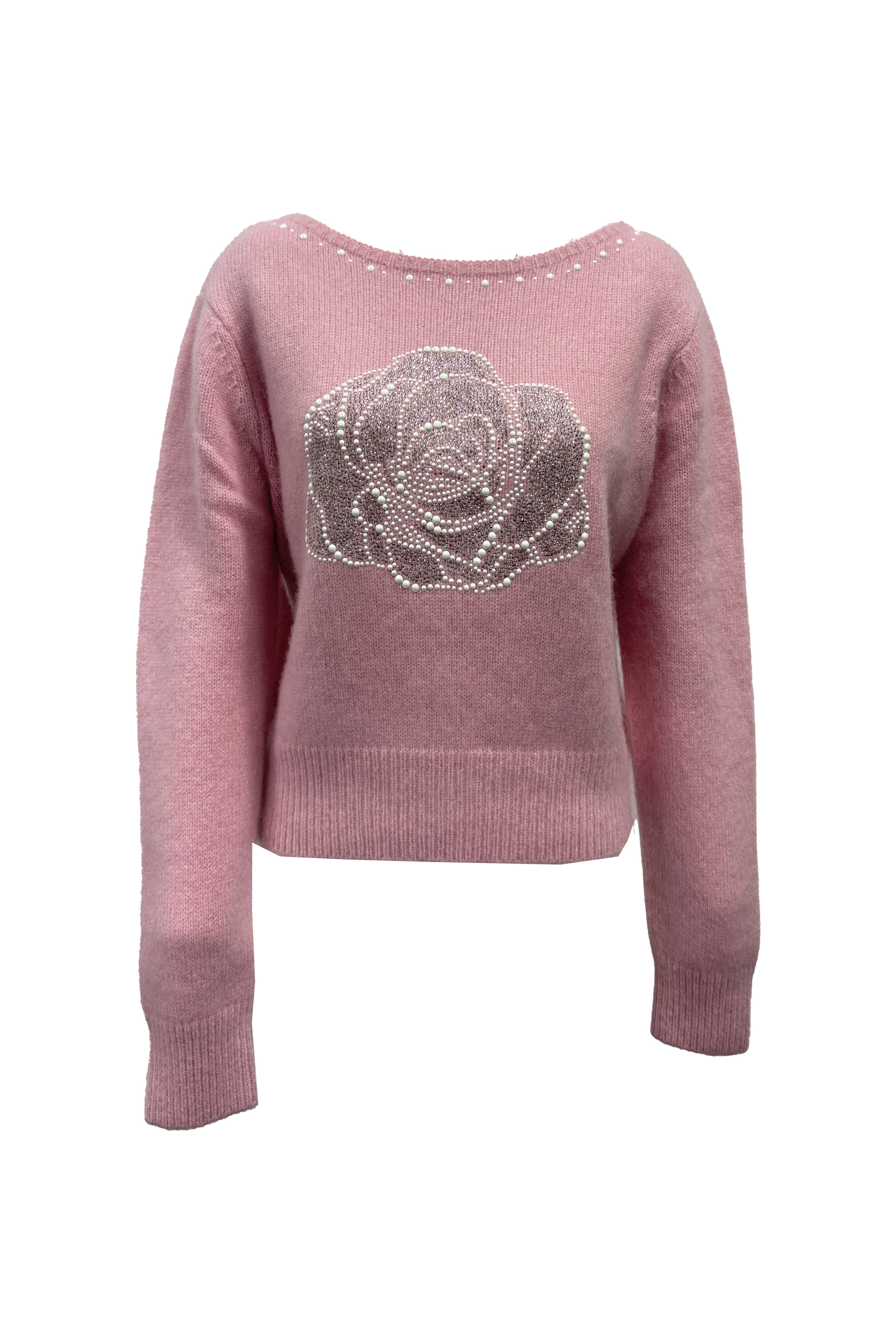 BE15288A1 玫光幻影亮片立體玫瑰短版直身針織上衣 (2色)