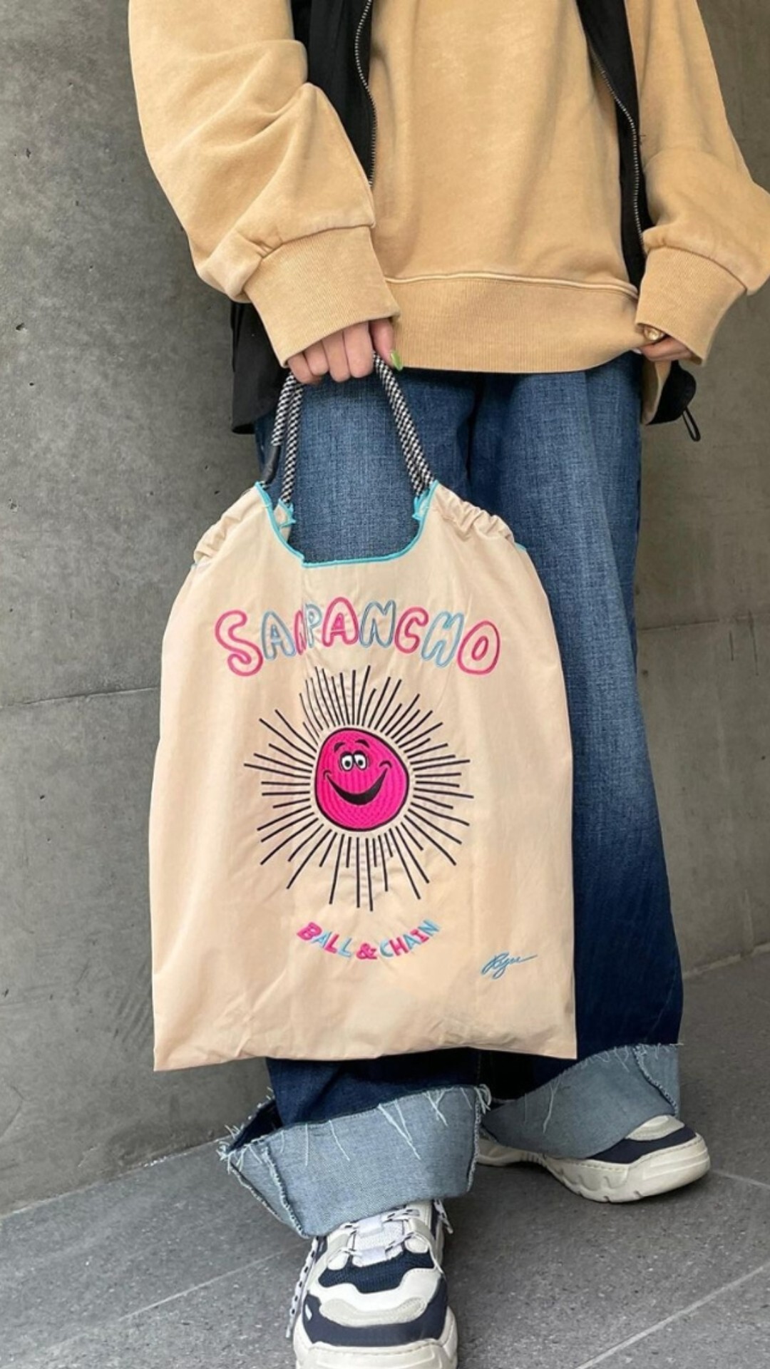 Ball＆Chain 刺繡環保購物袋 M號 - 淺卡其 (31400203)