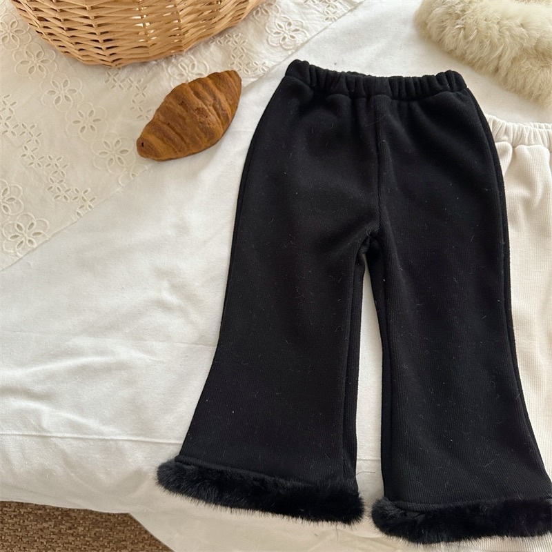 加厚加絨毛邊喇叭褲