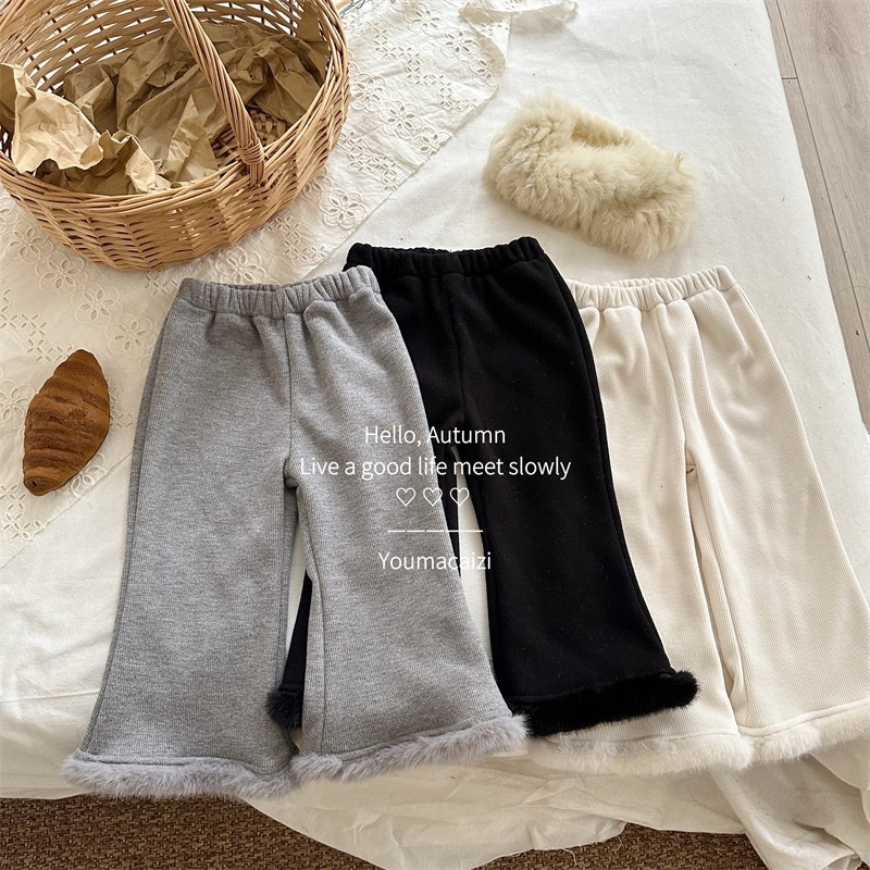 加厚加絨毛邊喇叭褲