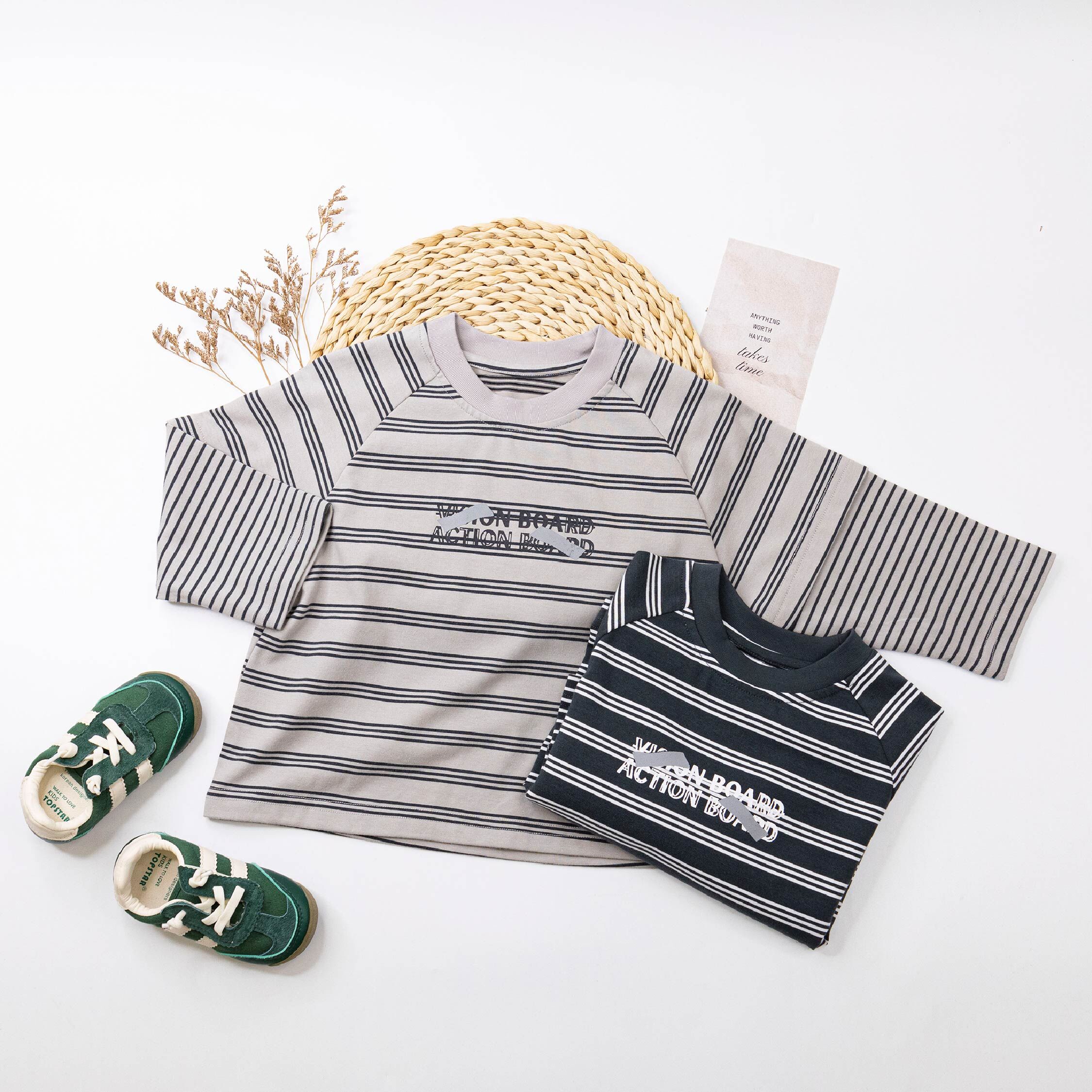 【H55610】美式潮流條紋拼接上衣＊二色