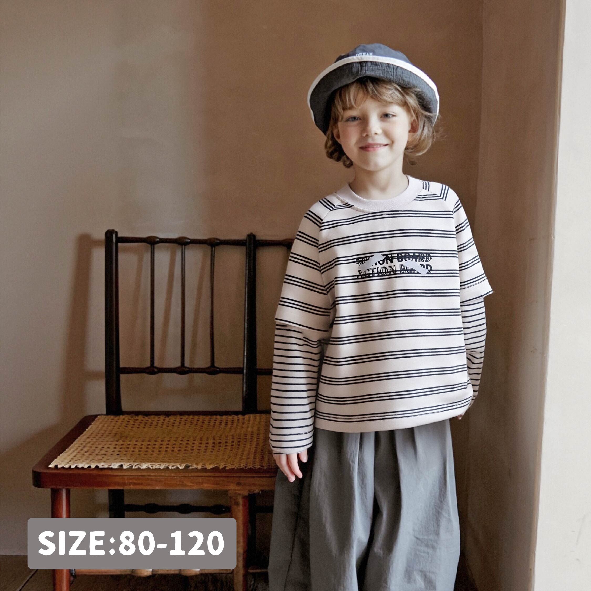 【H55610】美式潮流條紋拼接上衣＊二色