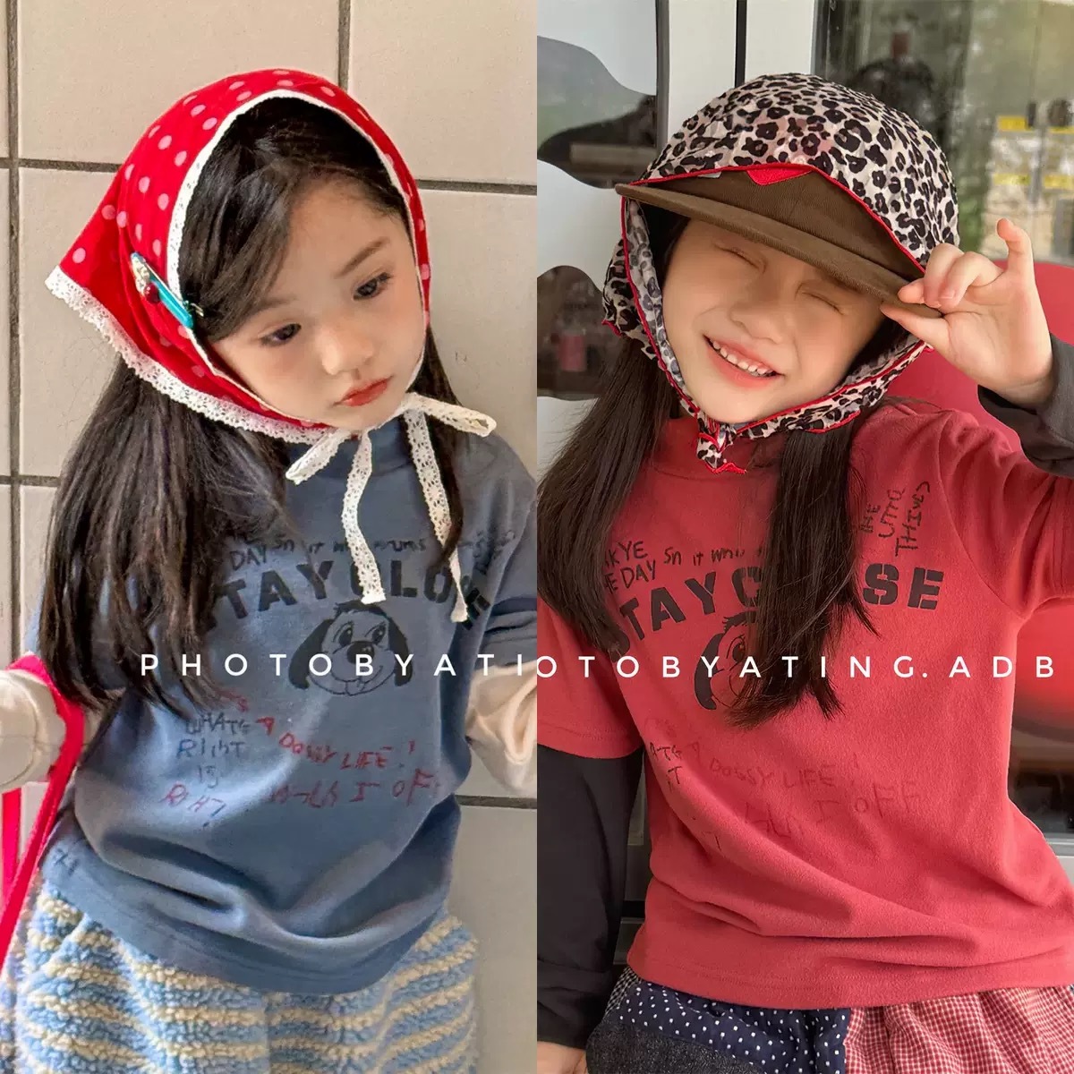 兩色磨毛狗狗假兩件上衣