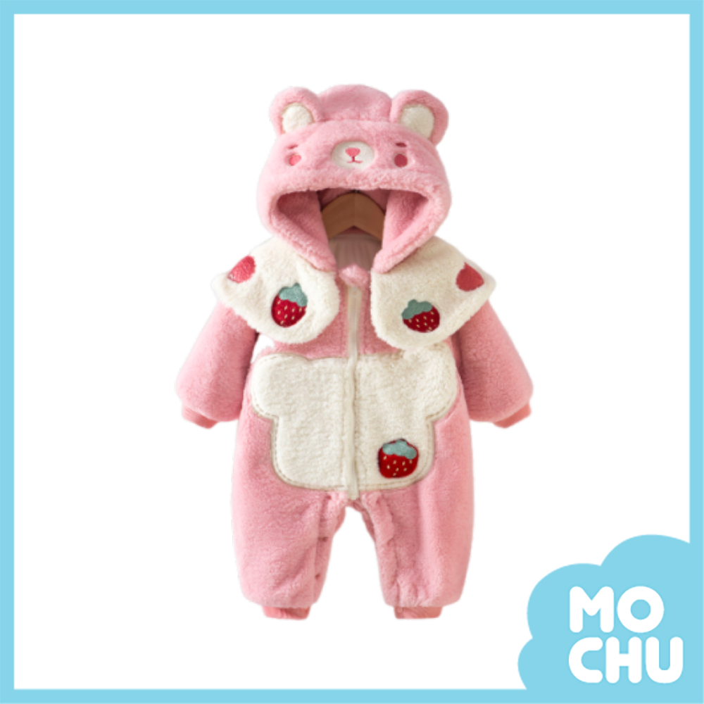 草莓假兩件披肩加絨連身衣