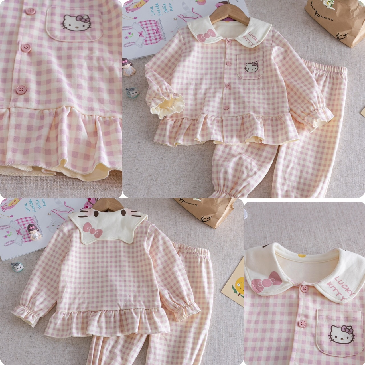 兒童Hello Kitty 格仔紋水手款長袖家居服套裝-2502538