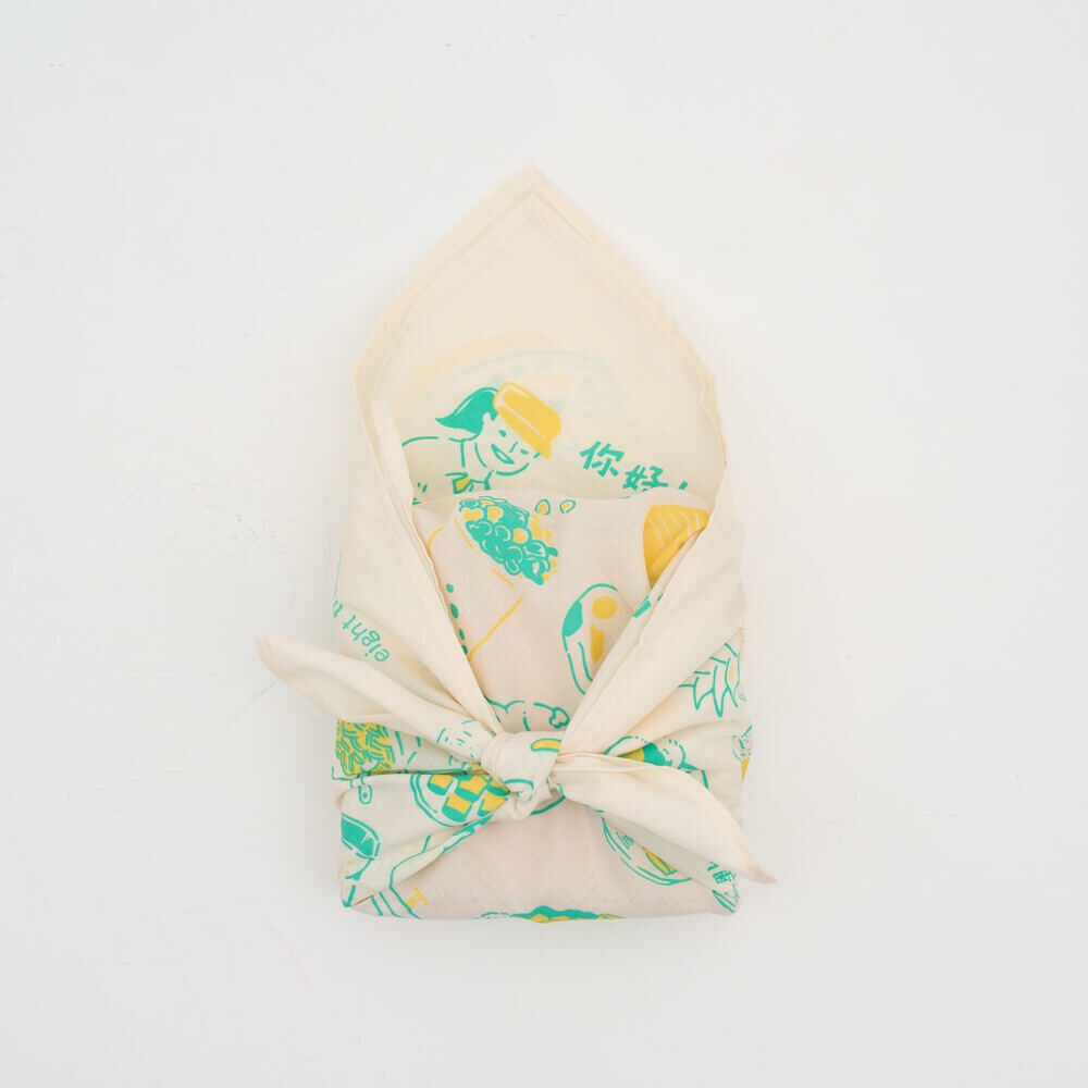 印花樂包布巾/台灣飲料甜品/綠黃