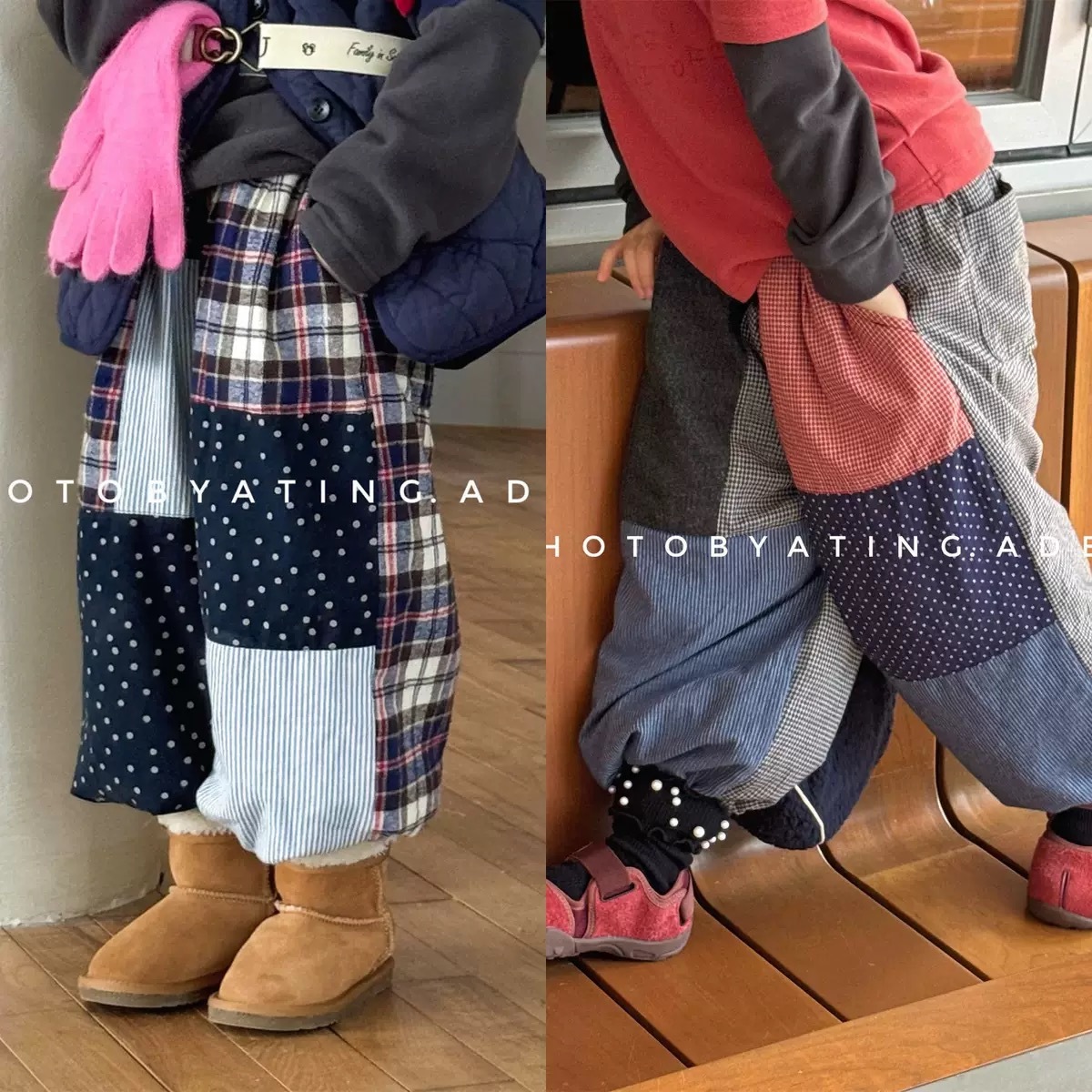 兩色補丁鋪棉加厚褲