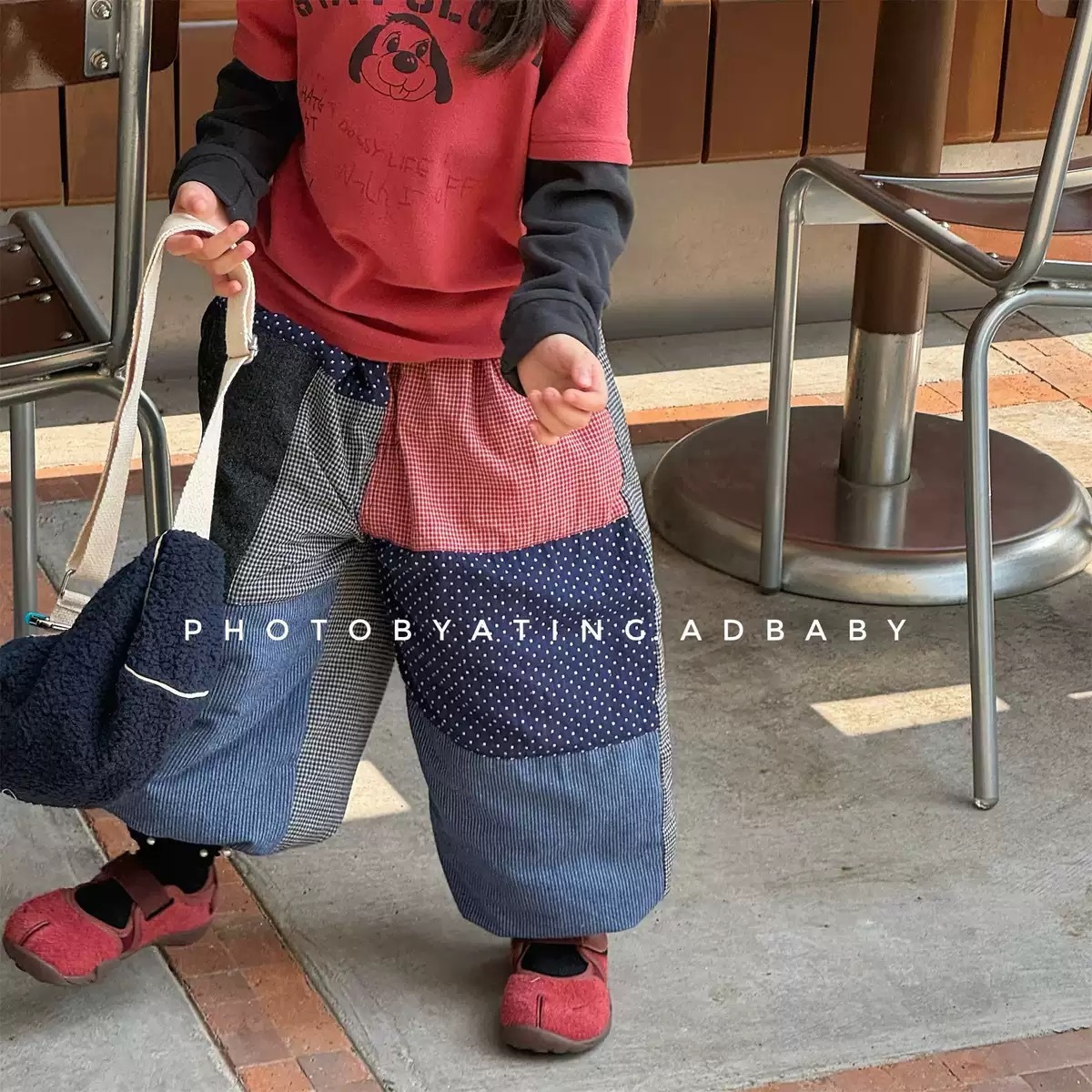 兩色補丁鋪棉加厚褲