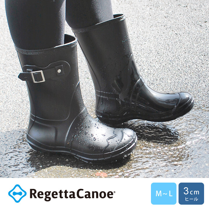 大阪樂步健康鞋RegettaCanoe-金屬扣環中筒雨靴CCRB001(BLK-黑色)