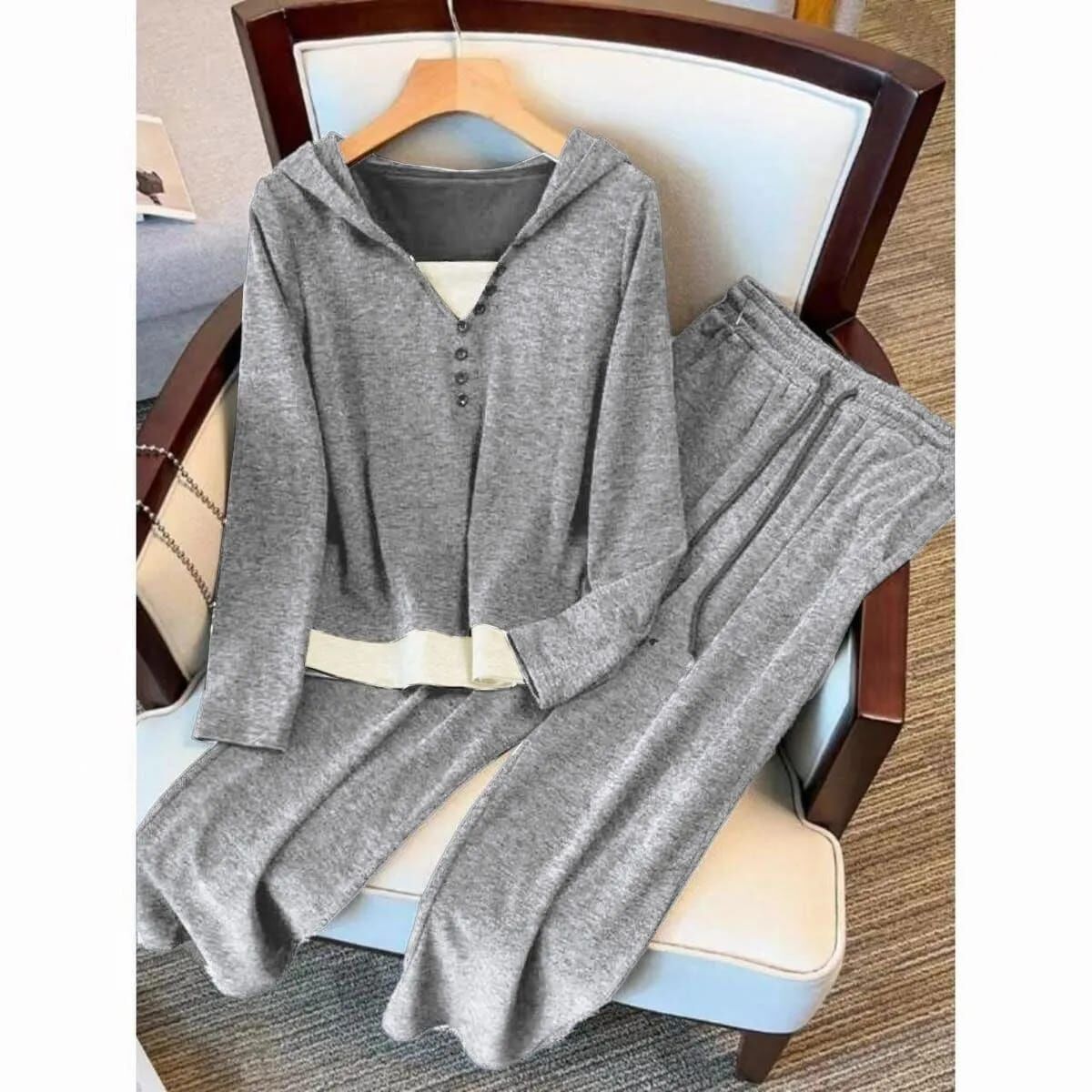 T100008 韓系時尚連帽假兩件套裝🍂秋日氣質懶系穿搭