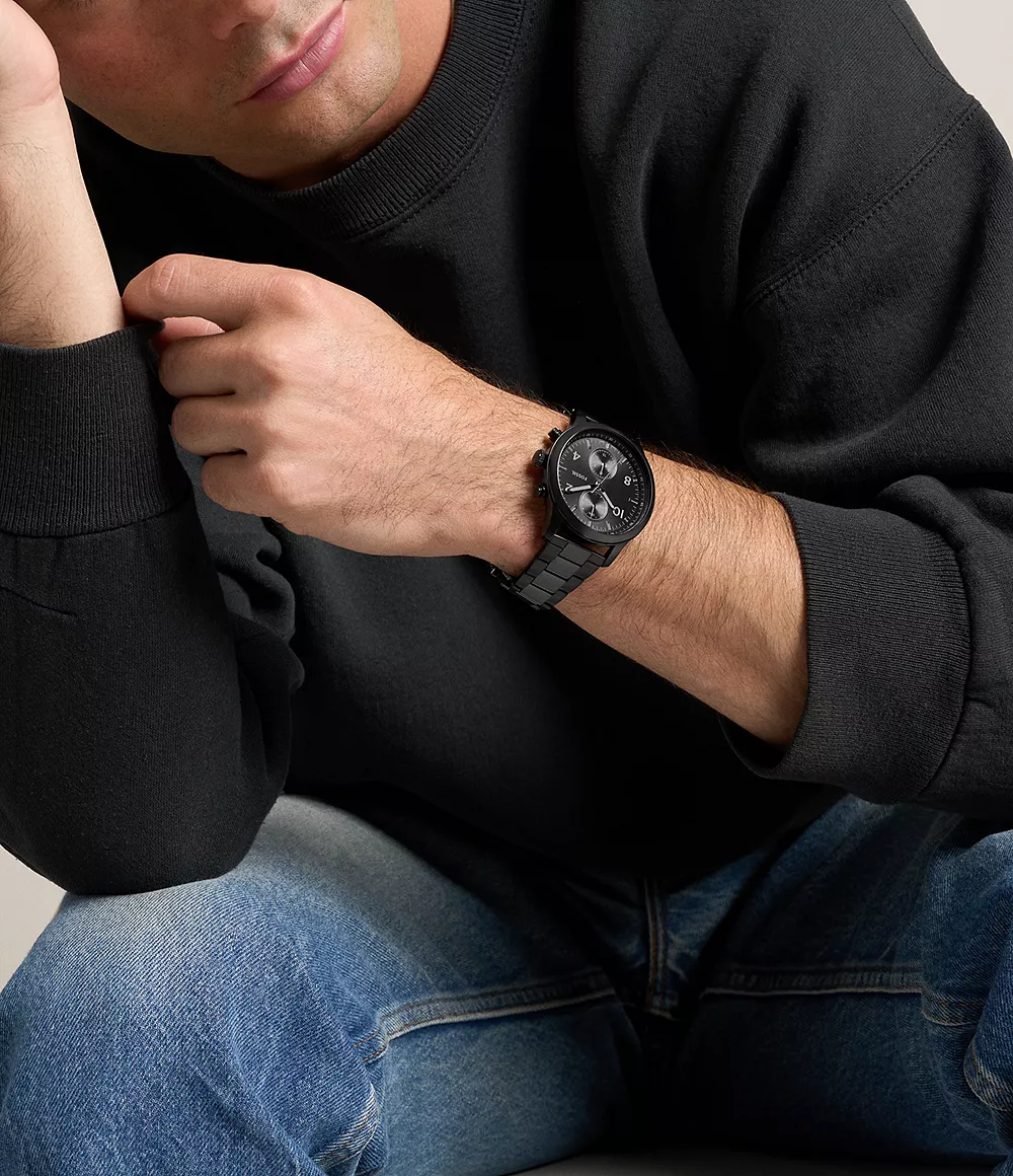 萬年鐘錶 - Fossil    全黑雙眼不鏽鋼款男錶 BQM7093  錶徑45MM