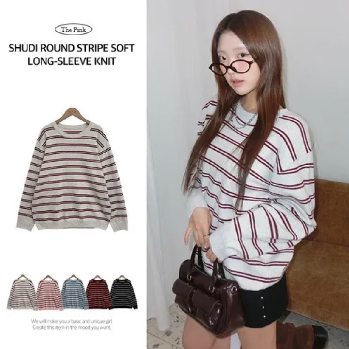 【優惠預訂】韓國圓領條紋針織上衣（5色）