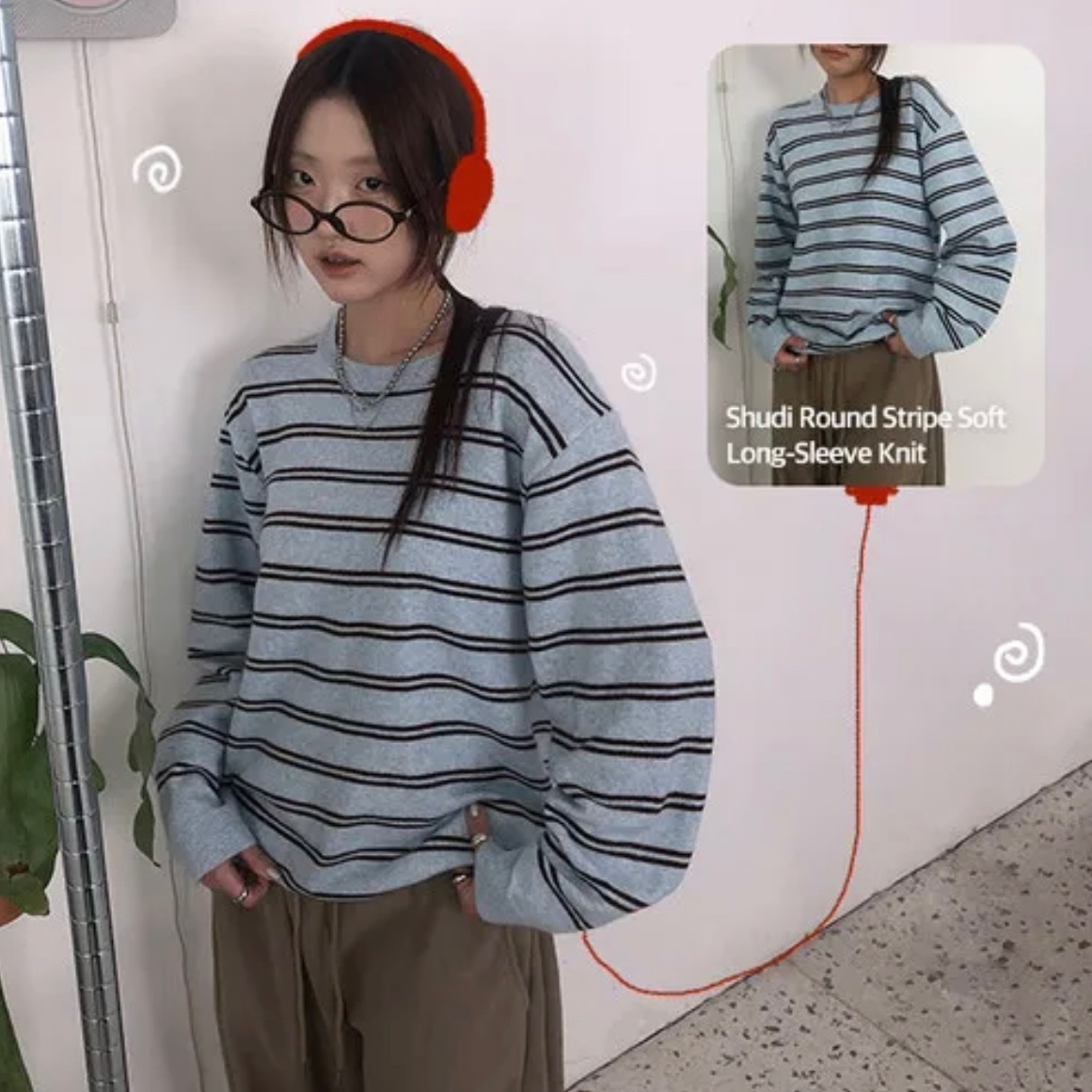 【優惠預訂】韓國圓領條紋針織上衣（5色）