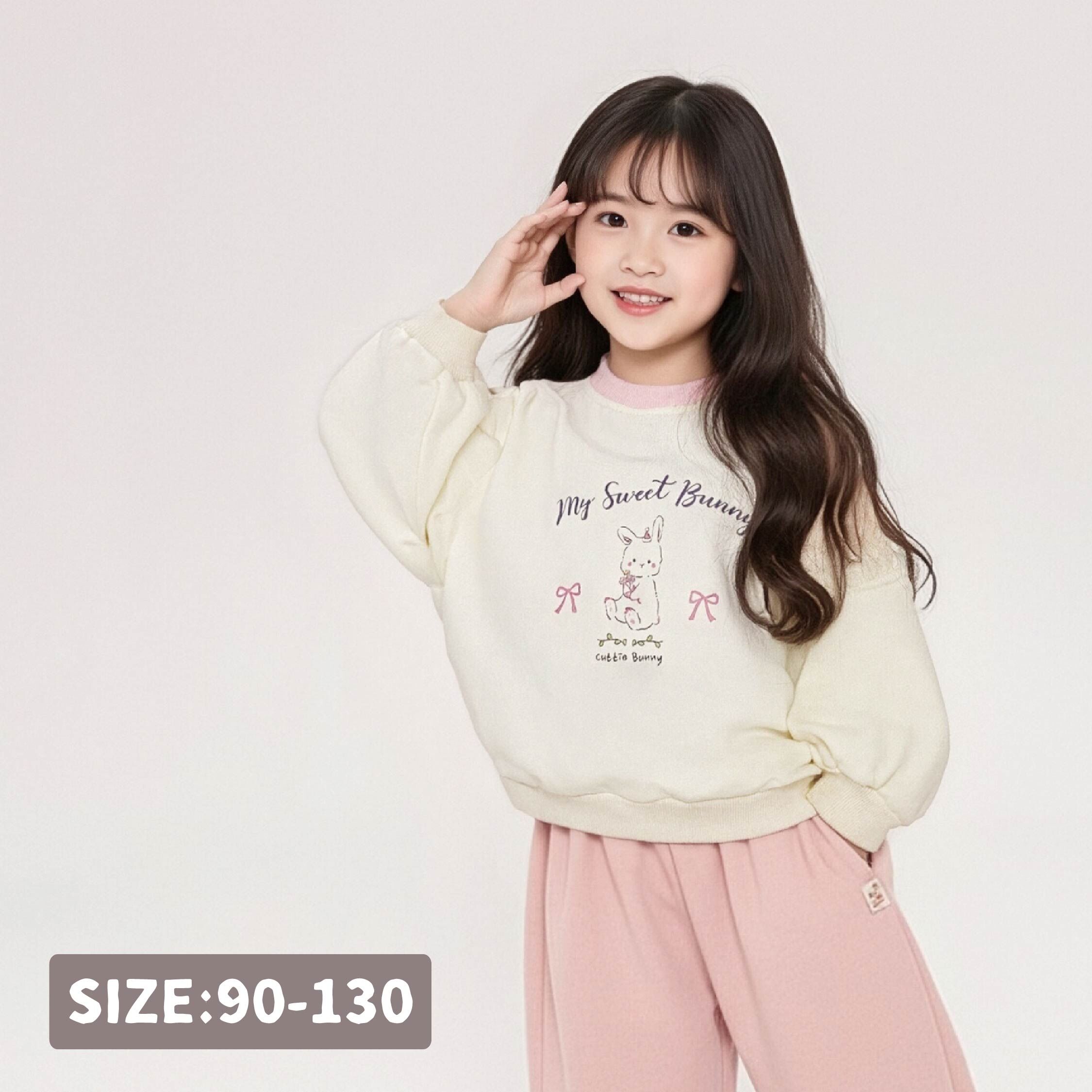 【H55051】甜美兔兔荷葉拼接上衣