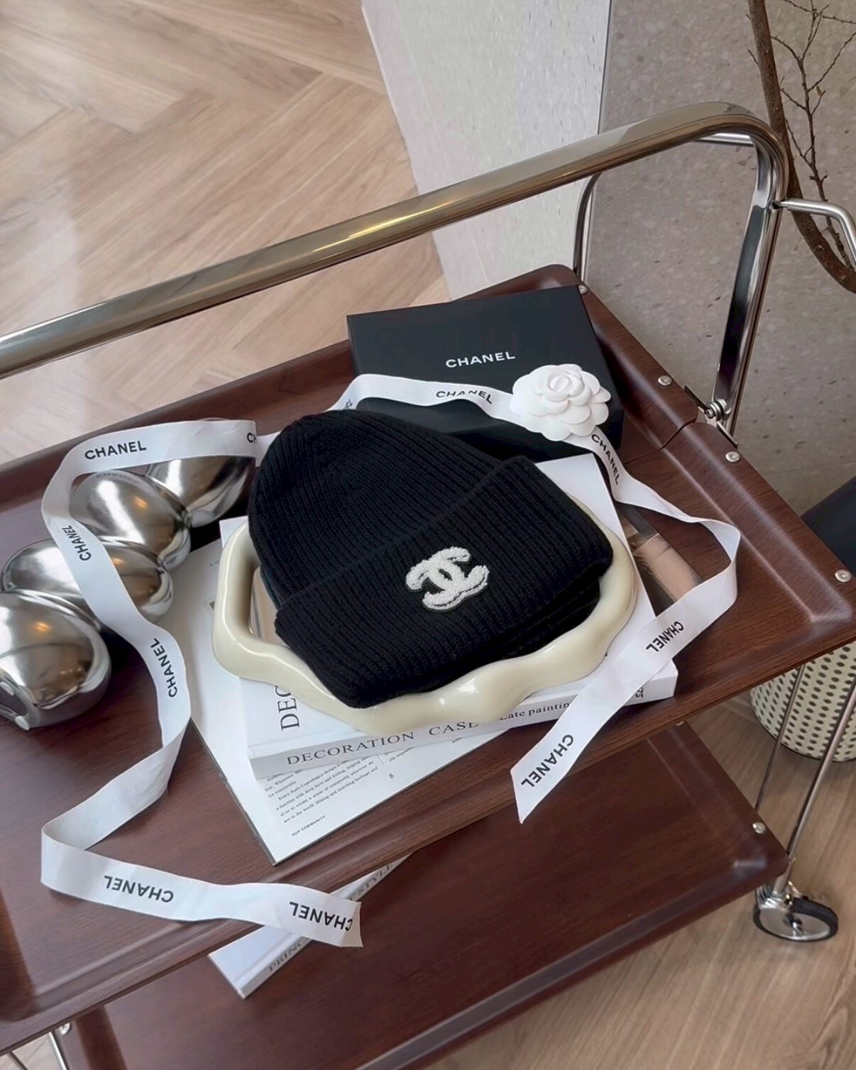 CHANEL｜CC LOGO 泰迪毛帽 黑色