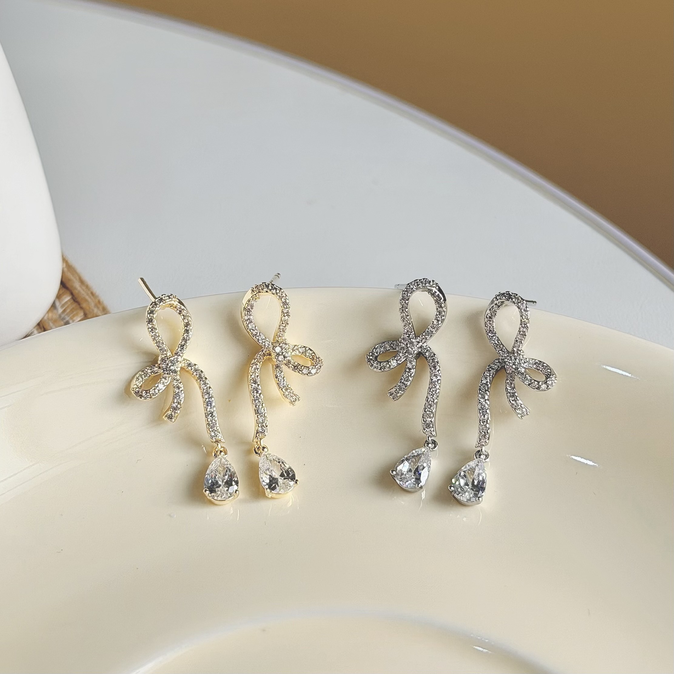 C296滿鑽蝴蝶結水滴鋯石垂吊