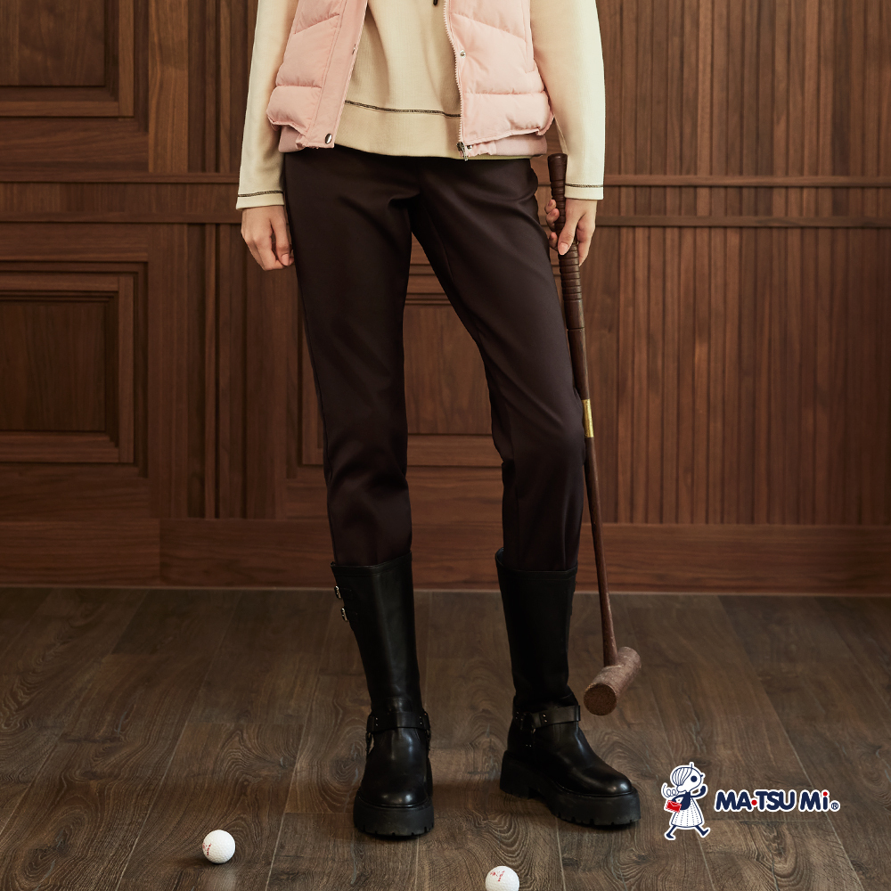 MA‧TSU Mi 學院風徽章圖騰繡花彈性長褲(深藍.咖)