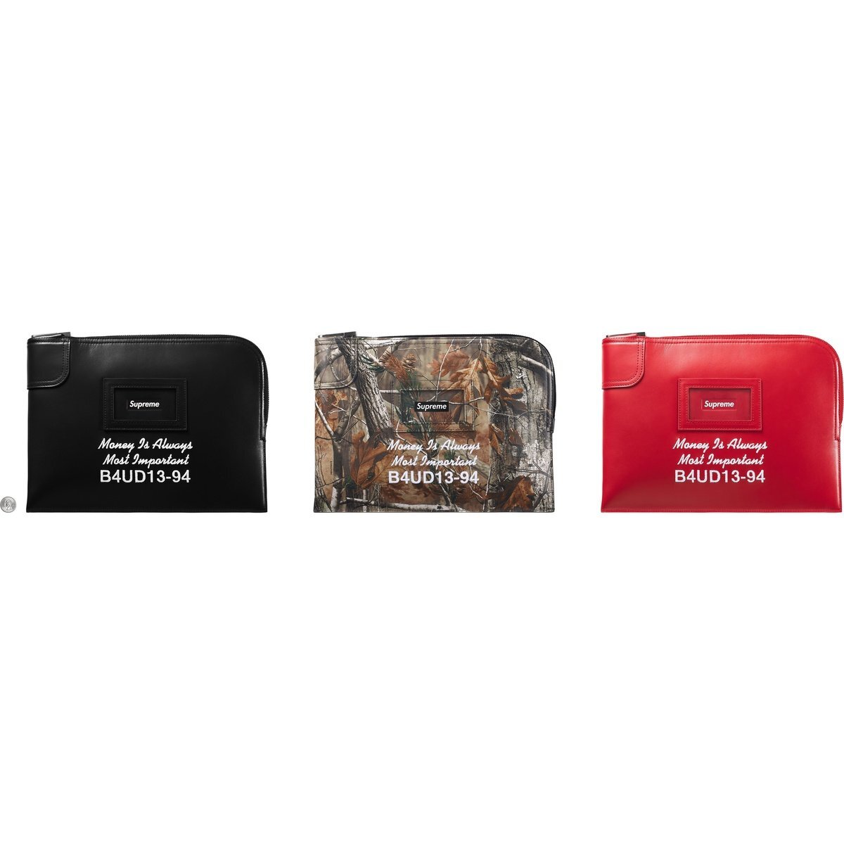 -(C016)-SUPREME LEATHER MONEY BAG FW25 有鎖 真皮 手拿包 黑色/紅色-FW25B20