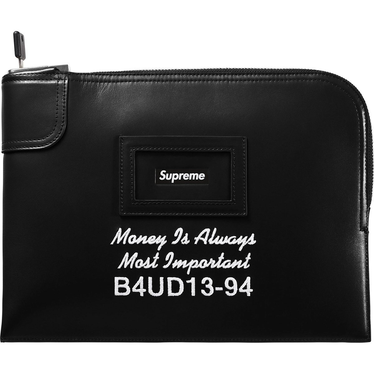 -(C016)-SUPREME LEATHER MONEY BAG FW25 有鎖 真皮 手拿包 黑色/紅色-FW25B20
