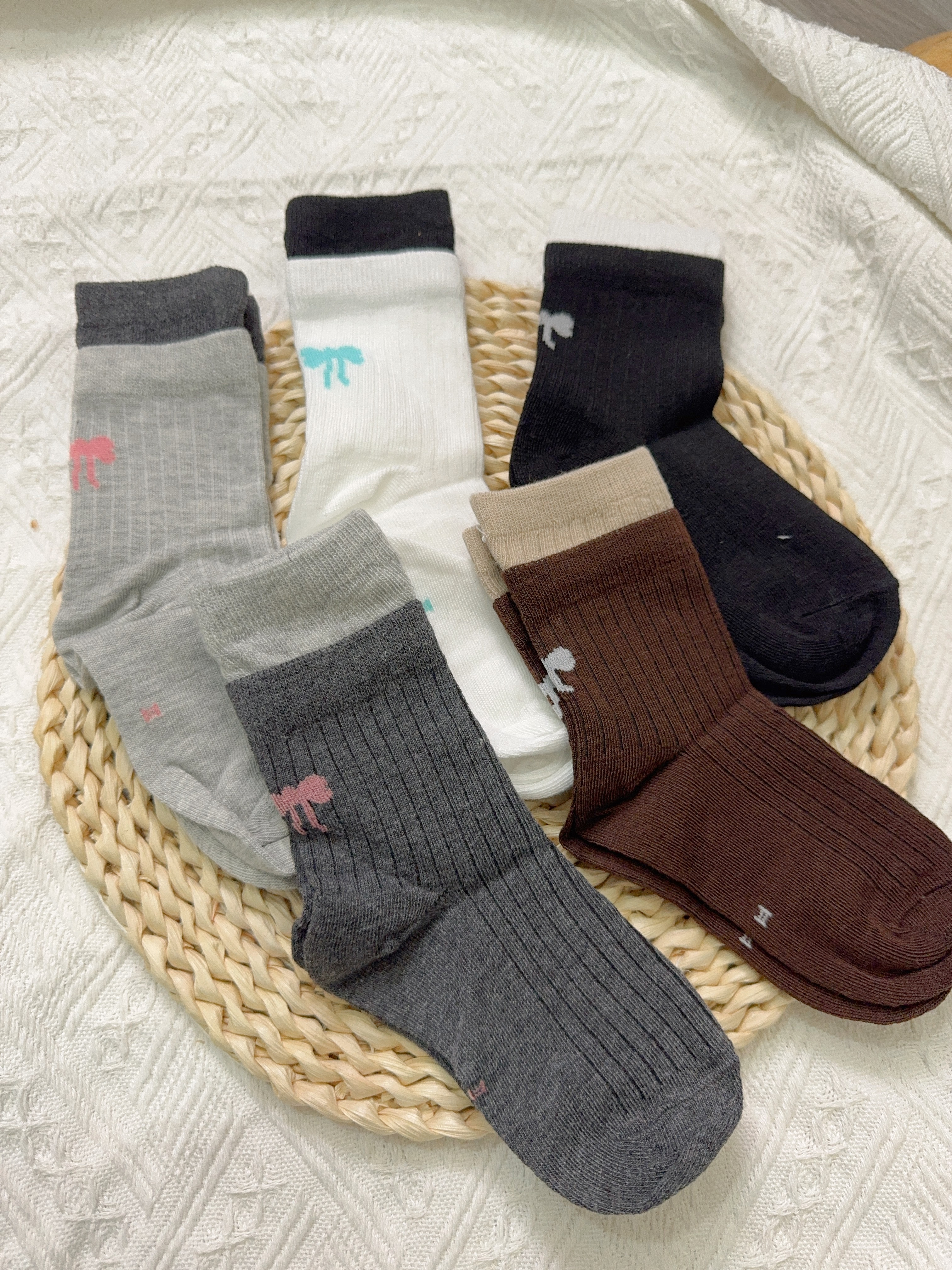 蝴蝶結雙層襪5入s2513