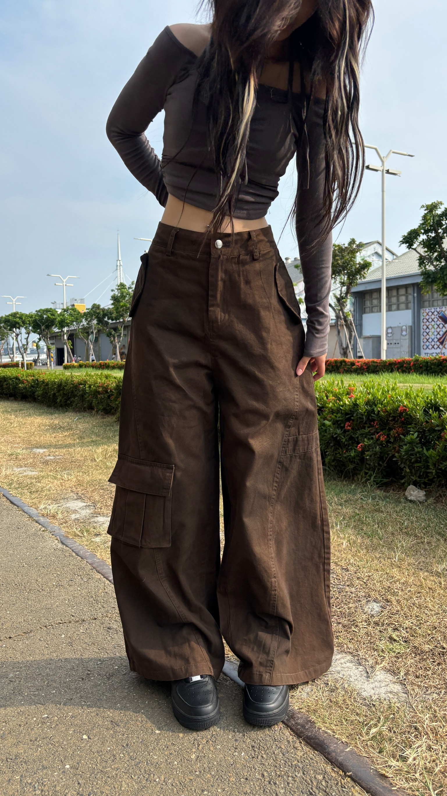 仿舊暈染車邊口袋寬褲 (2colors)