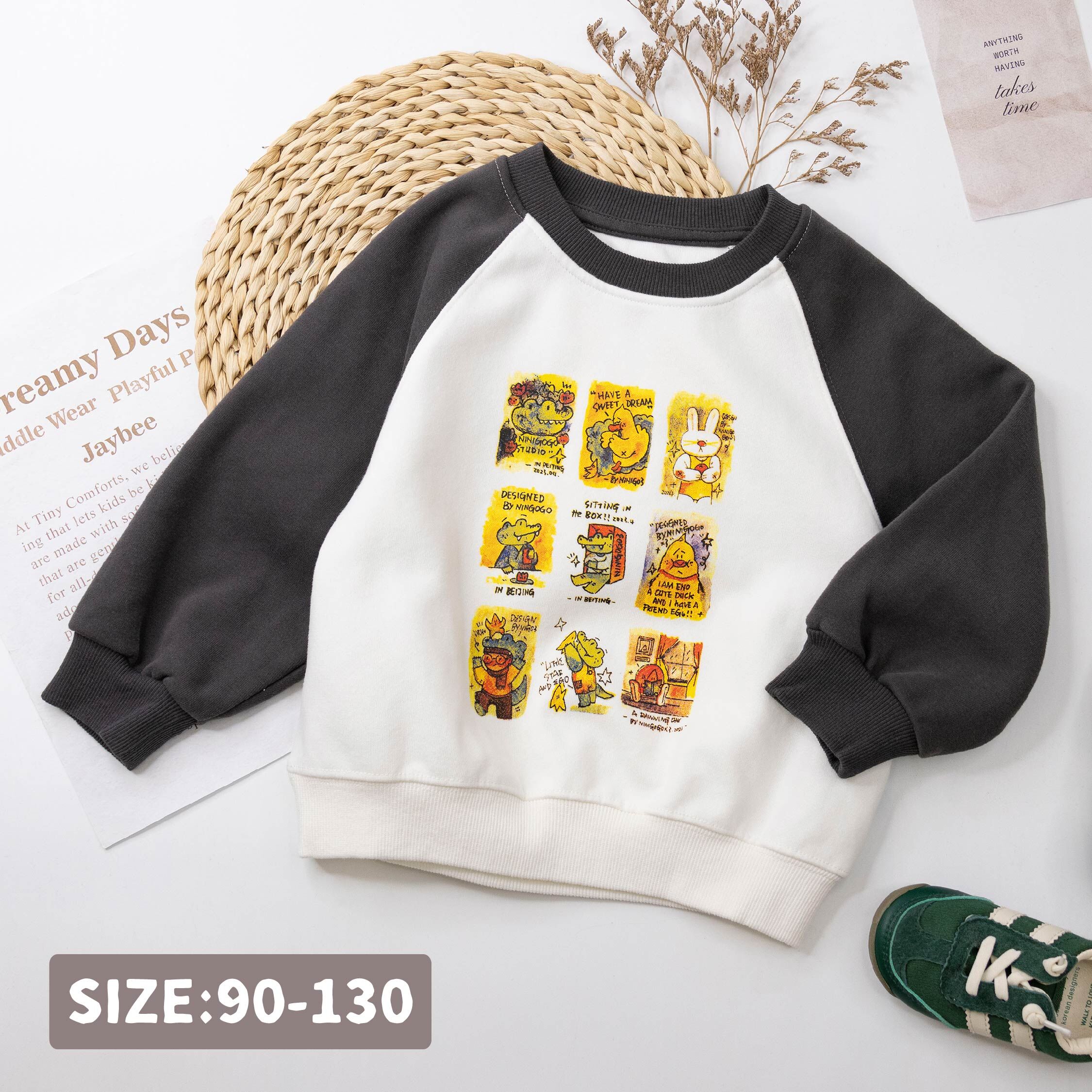 【H55064】漫畫九宮格撞袖拼接上衣