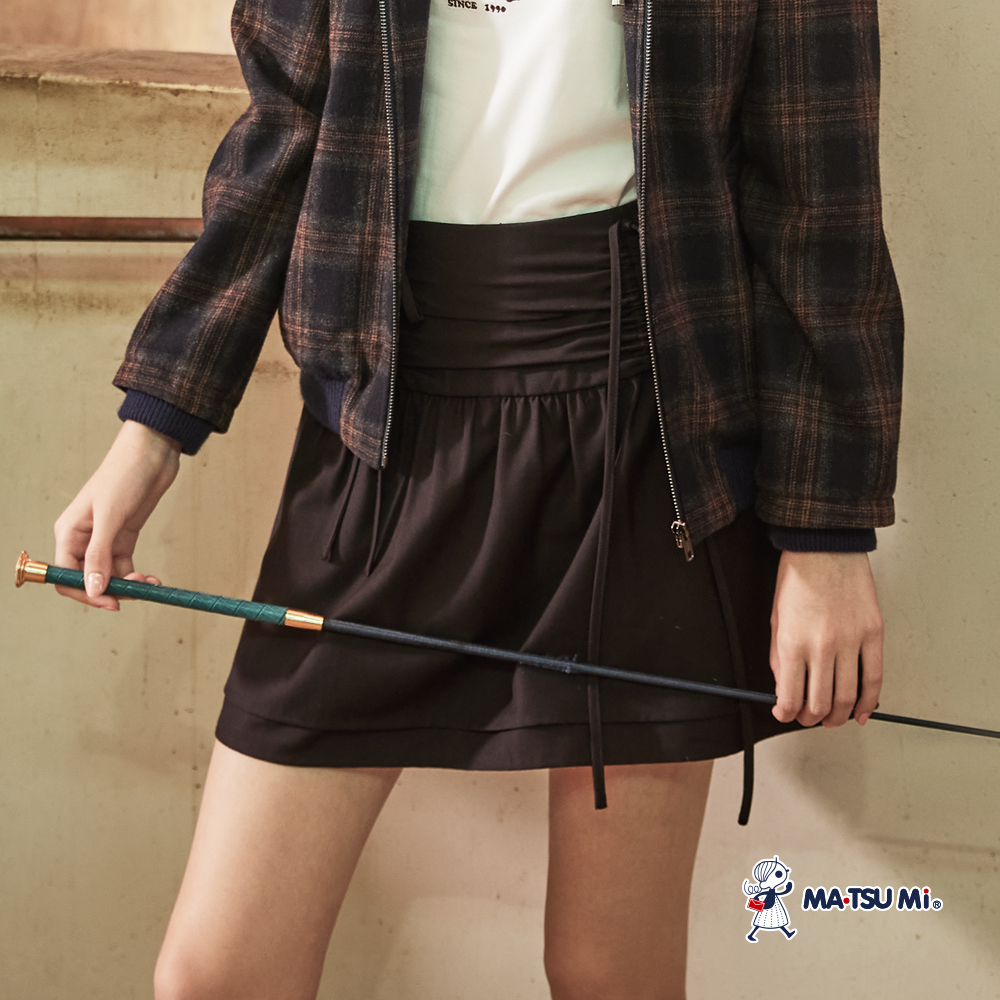 MA‧TSU Mi 蝴蝶結抓皺層次感短裙(深藍.咖)