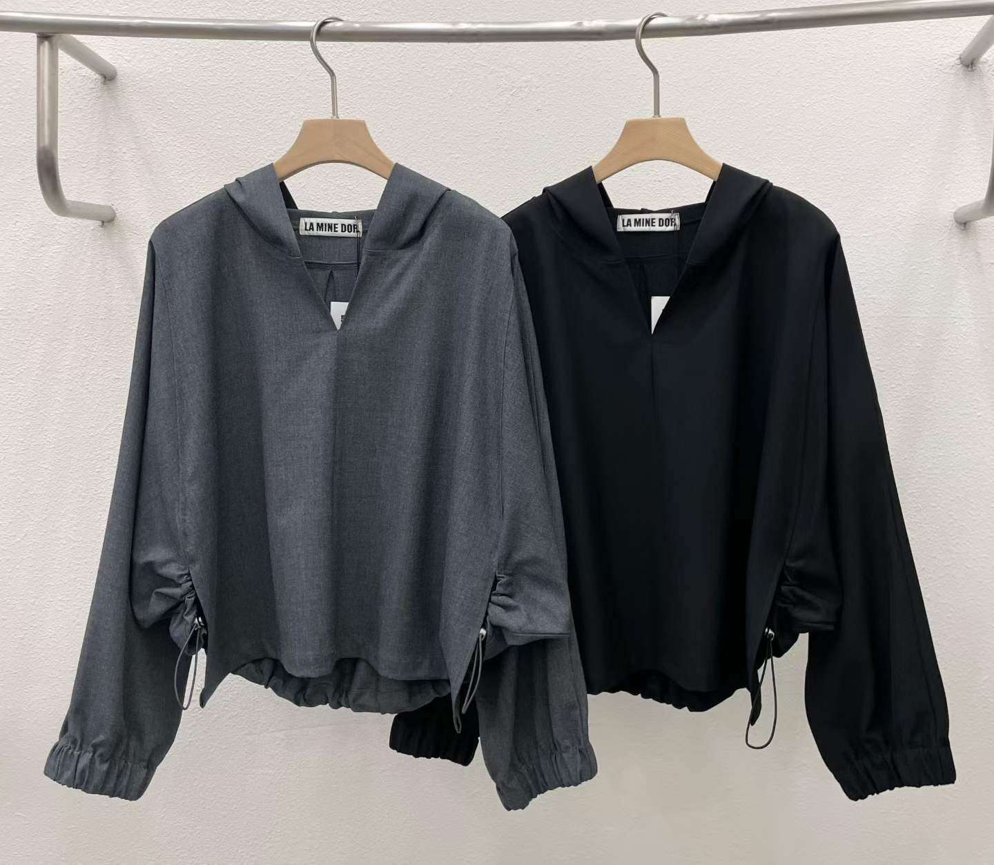 LA5110 連帽腰側束繩V領上衣