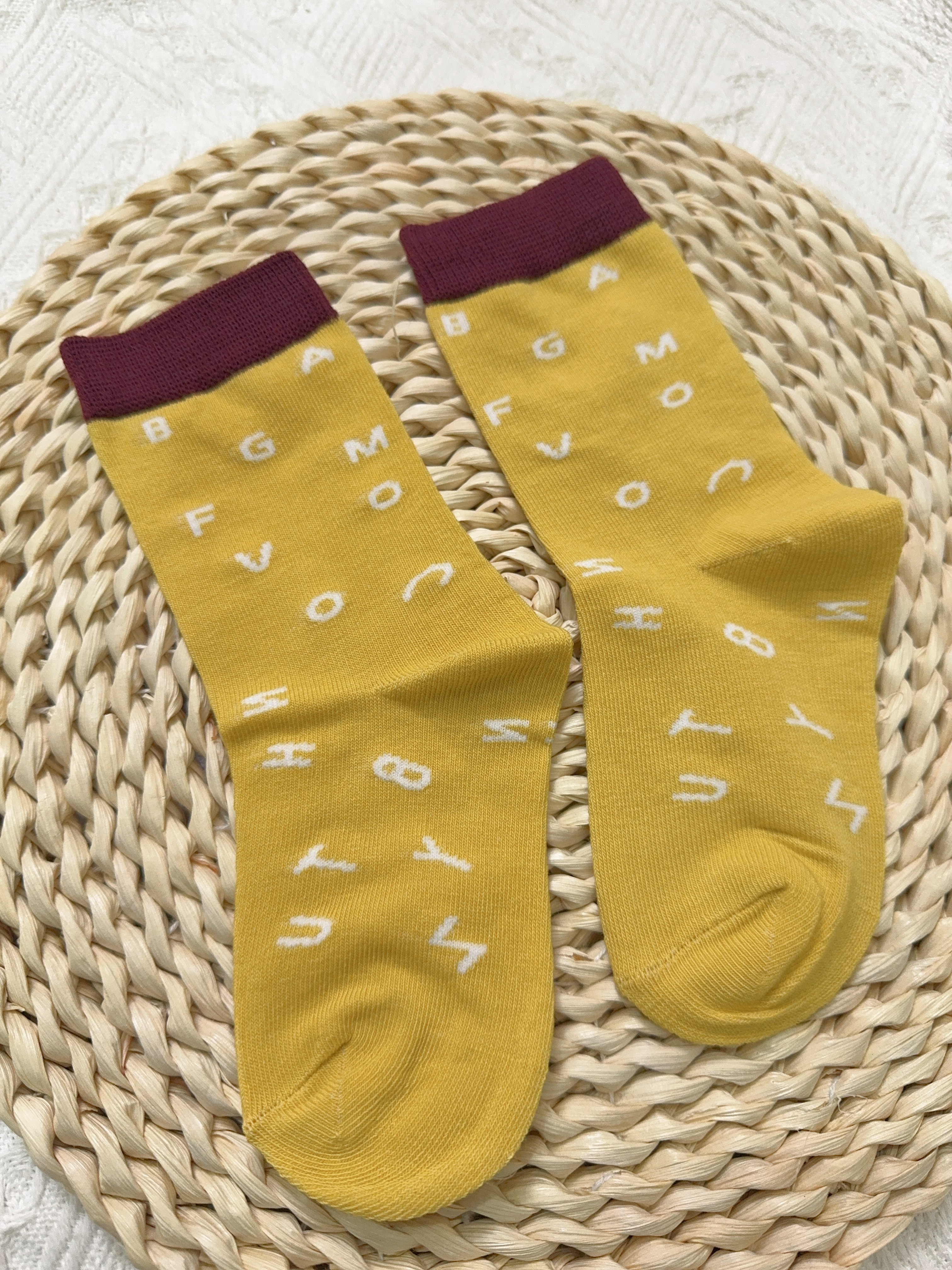 字母撞色襪1入-芥末黃s54