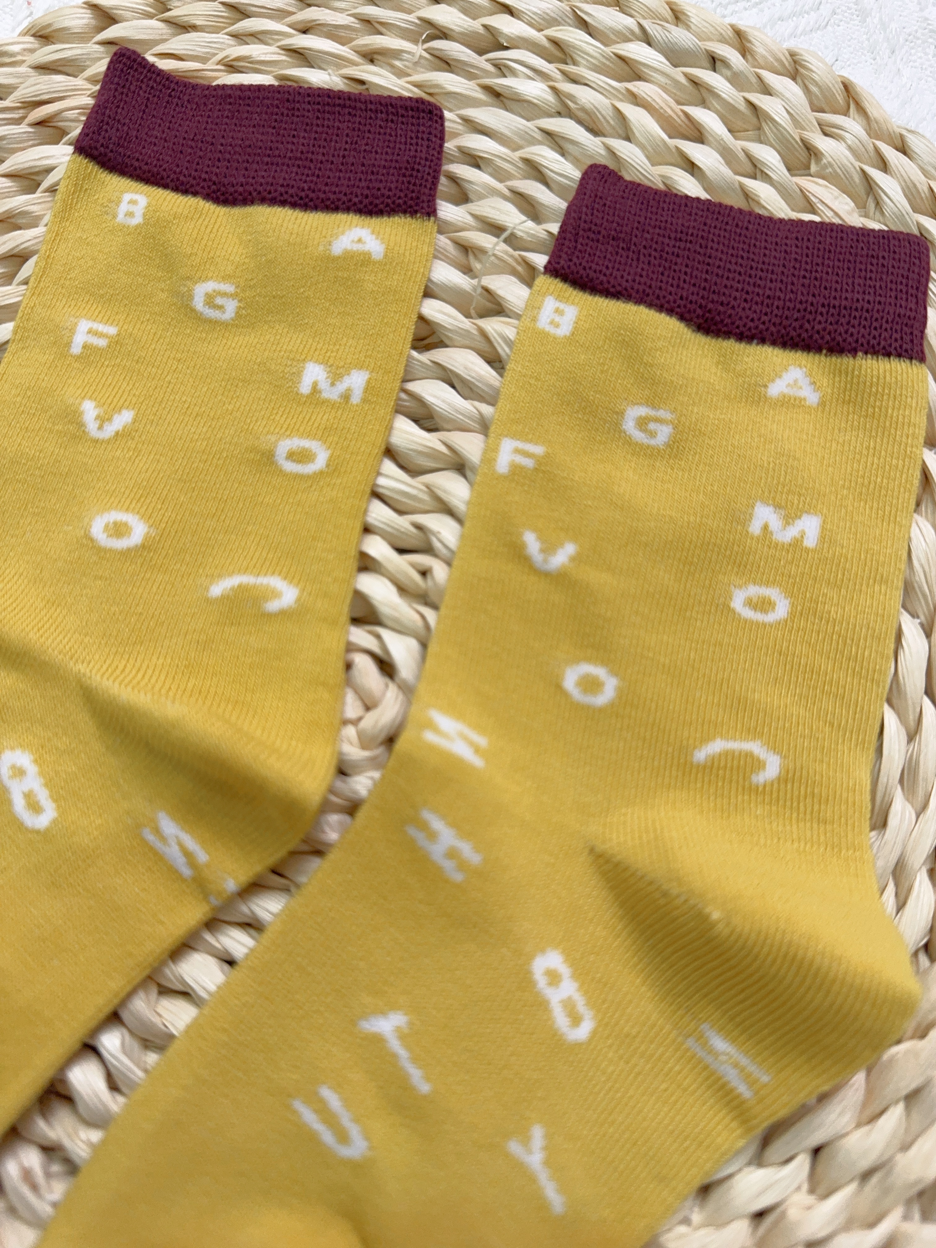 字母撞色襪1入-芥末黃s54