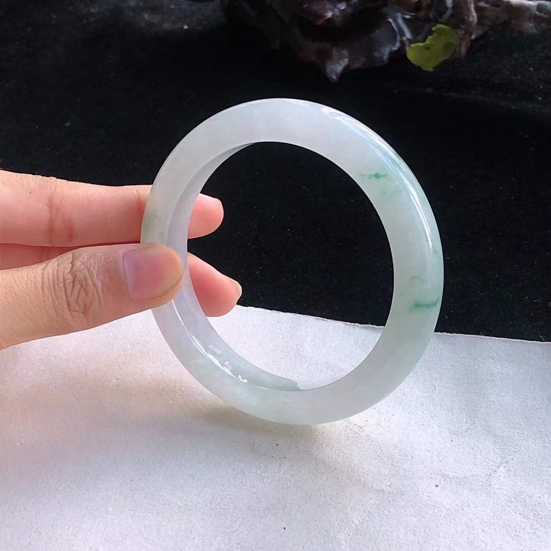 1015268 55.3mm冰糯飄綠翡翠正圈手鐲 (54-56)
