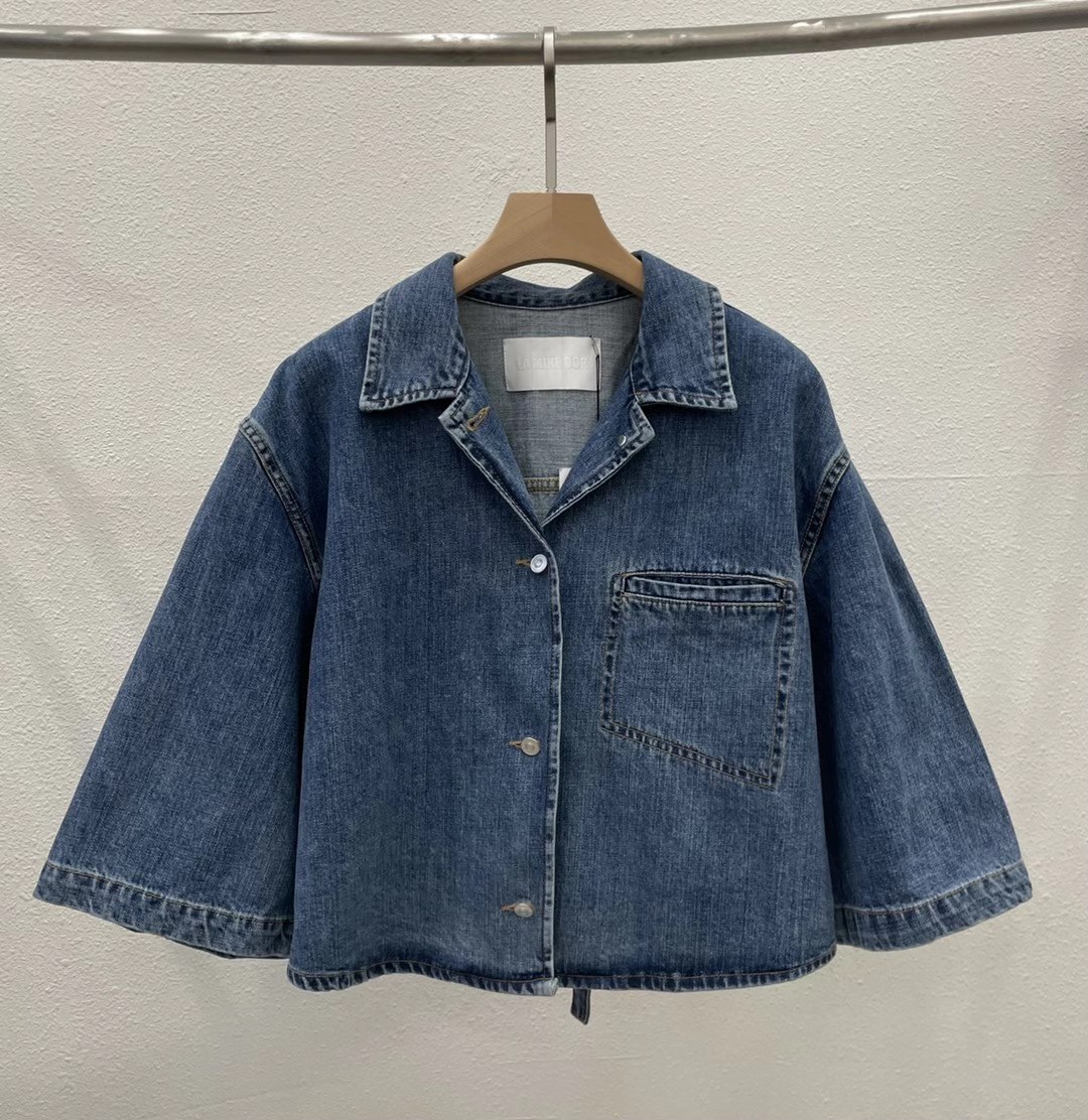 LA5114 後束帶假口袋牛仔外套