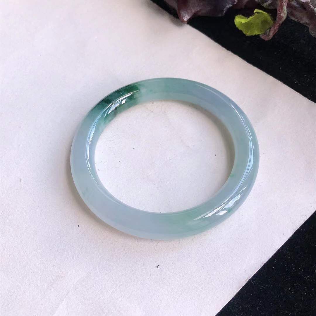 冰糯飄辣綠翡翠圓條手鐲,天然翡翠A玉, 緬甸玉, Jade, Jadeite