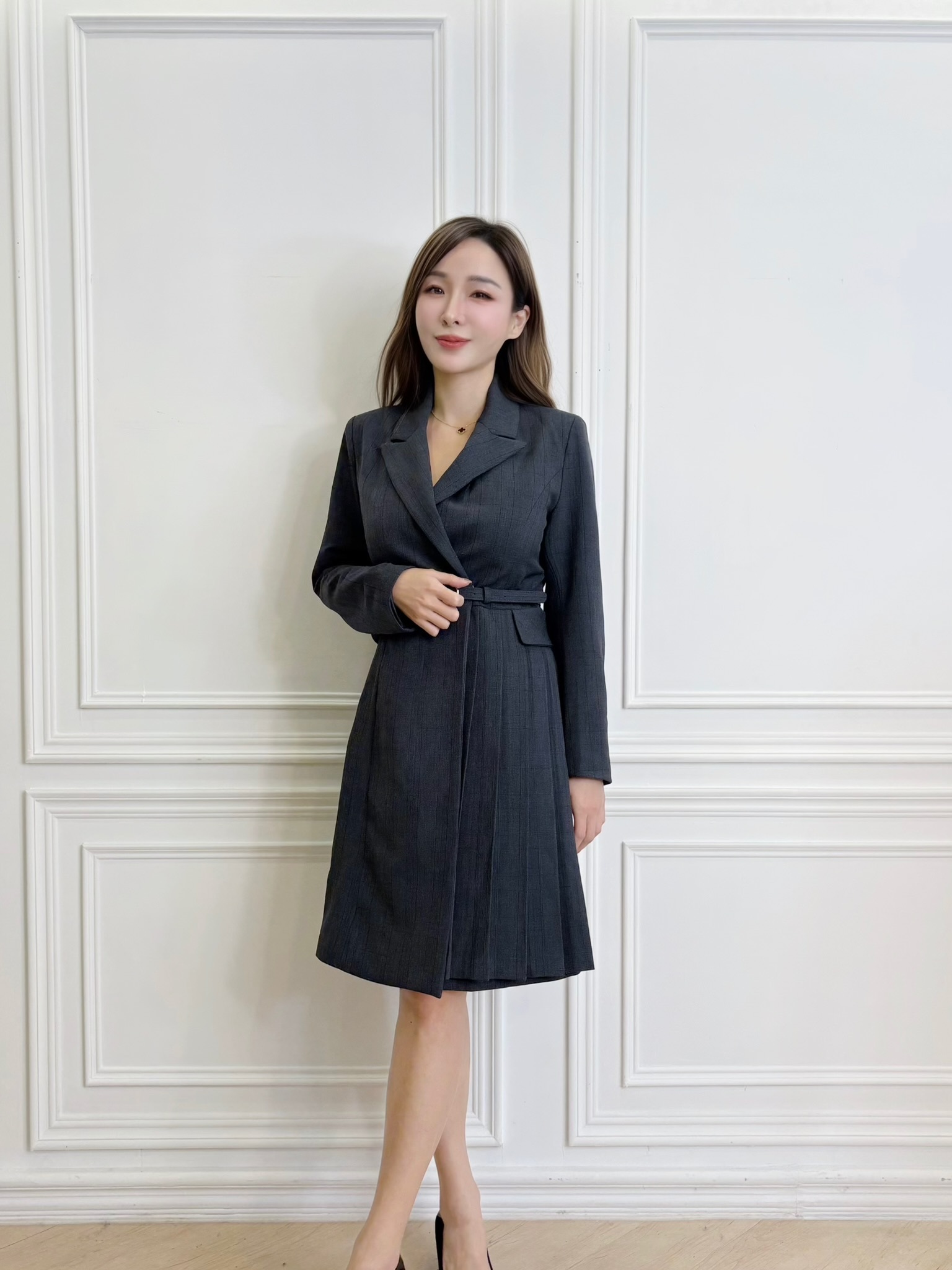 率性格紋百褶腰帶傘洋