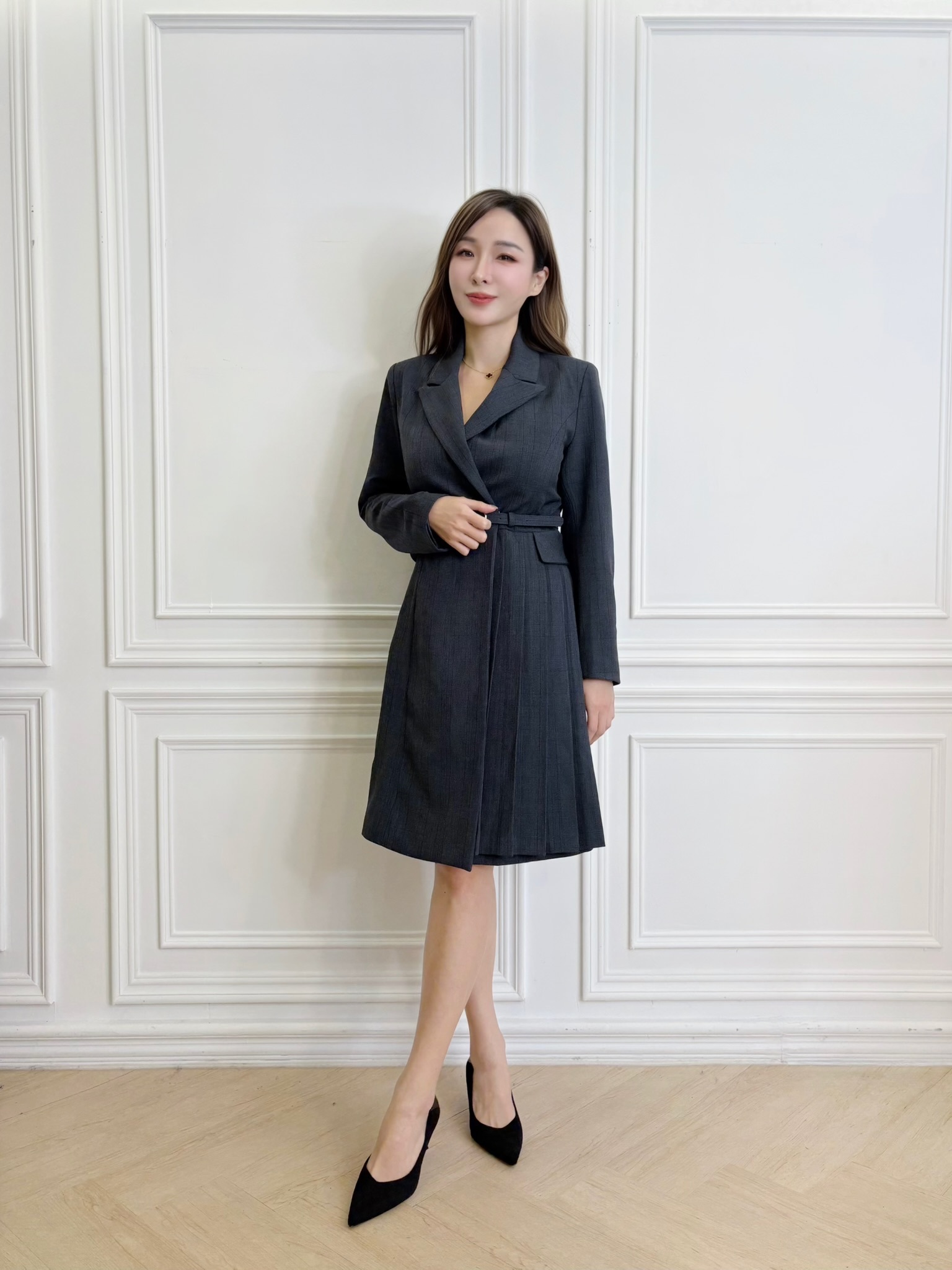 率性格紋百褶腰帶傘洋