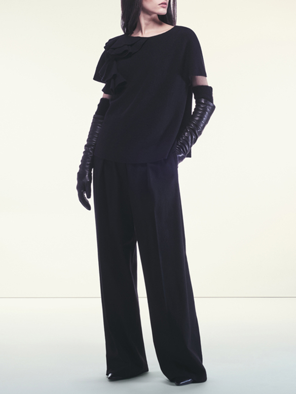 LIVIANA CONTI  單肩波浪羊毛短袖上衣(黑)