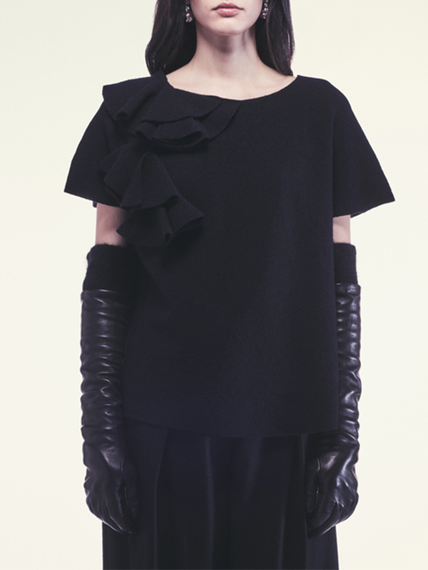 LIVIANA CONTI  單肩波浪羊毛短袖上衣(黑)