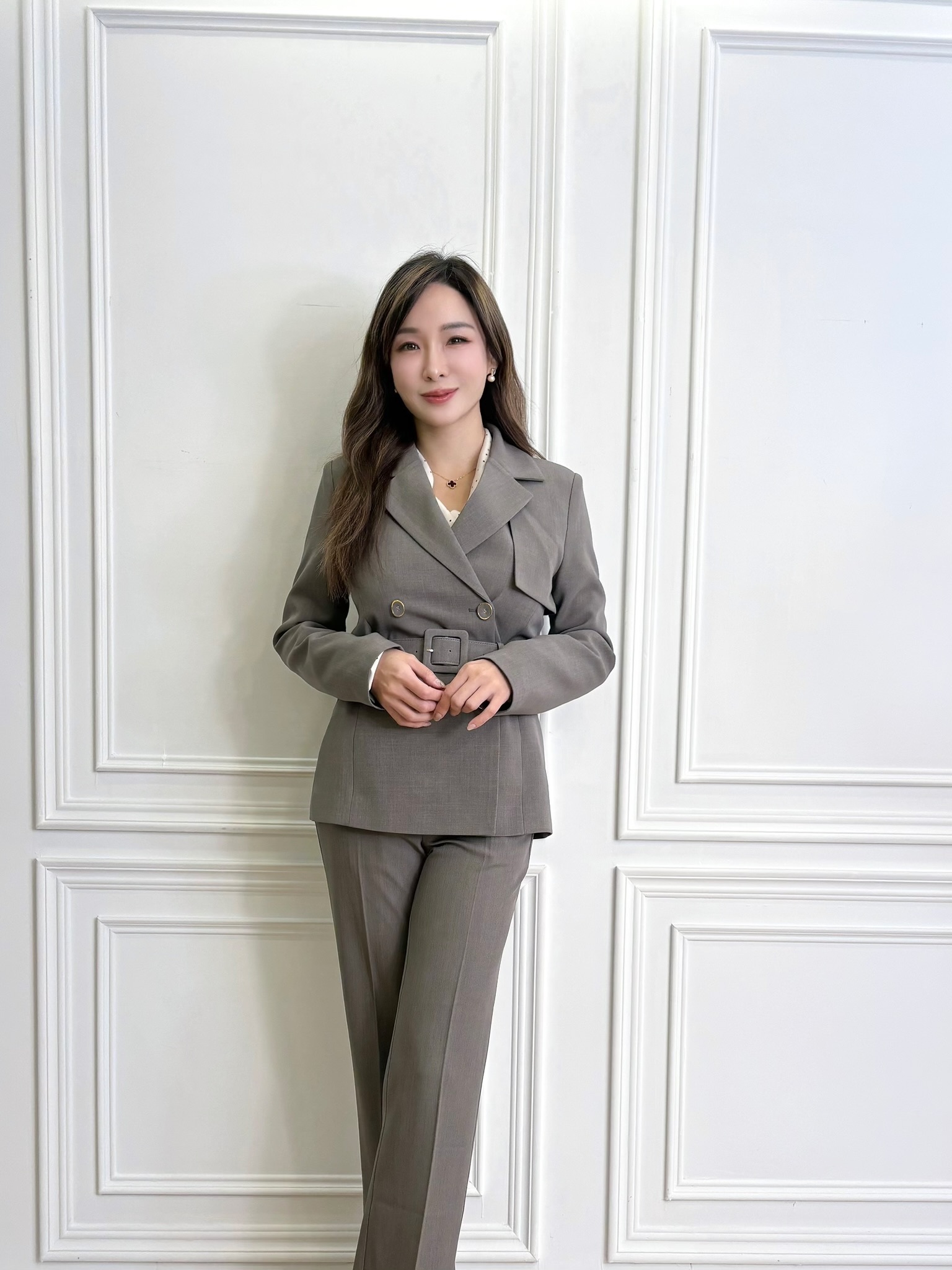 率性寬腰帶擋風片西裝套裝