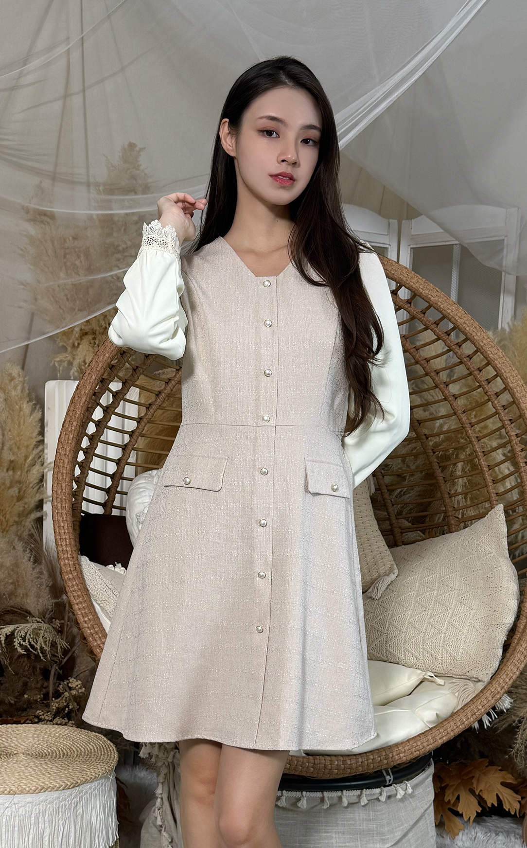 Patchwork Button Dress OP0572