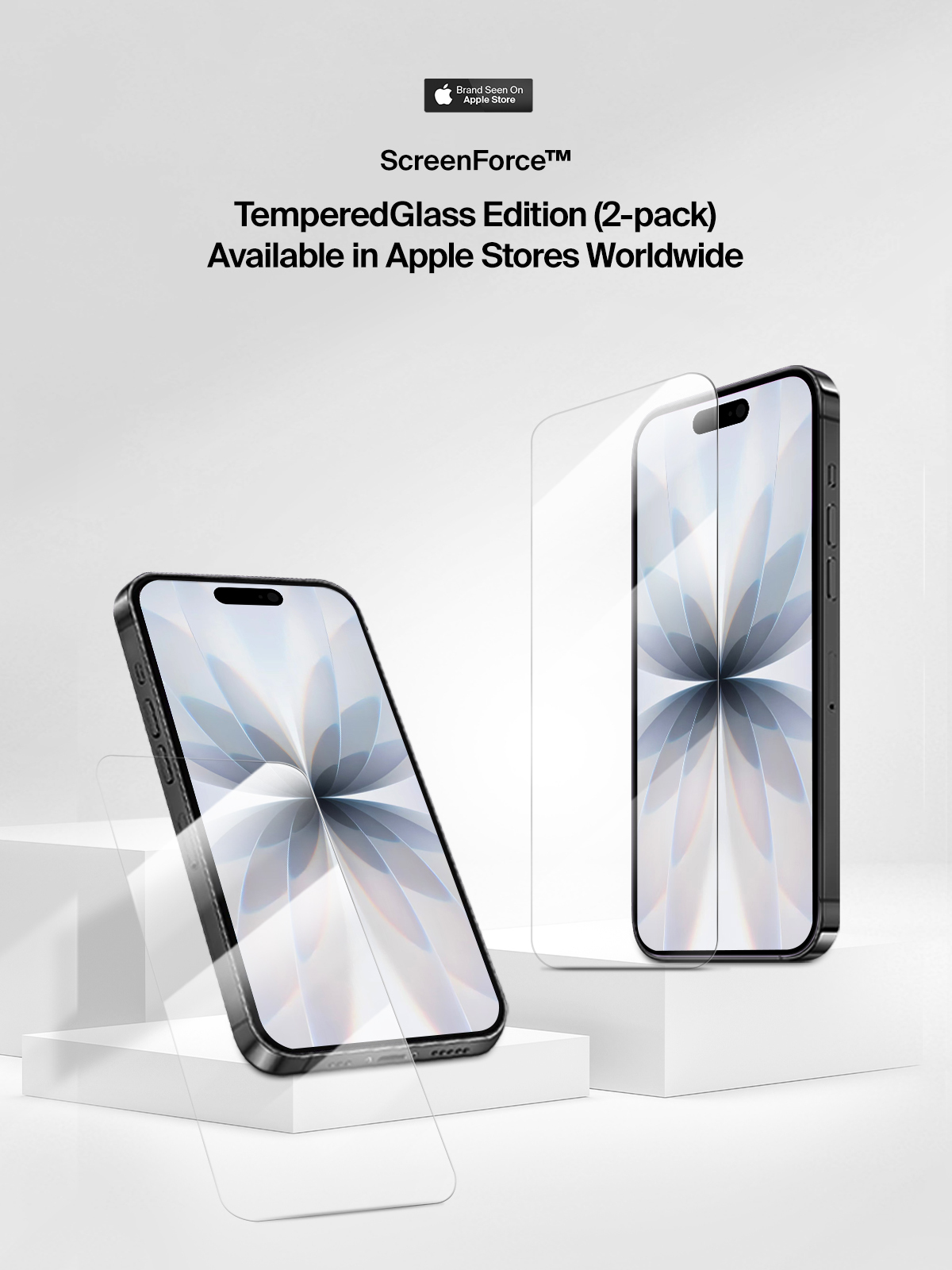 ScreenForce™ TemperedGlass 鋼化玻璃螢幕保護貼 (適用於 iPhone 17 / 16 / 15 / 14 / 13 系列, 2片裝)