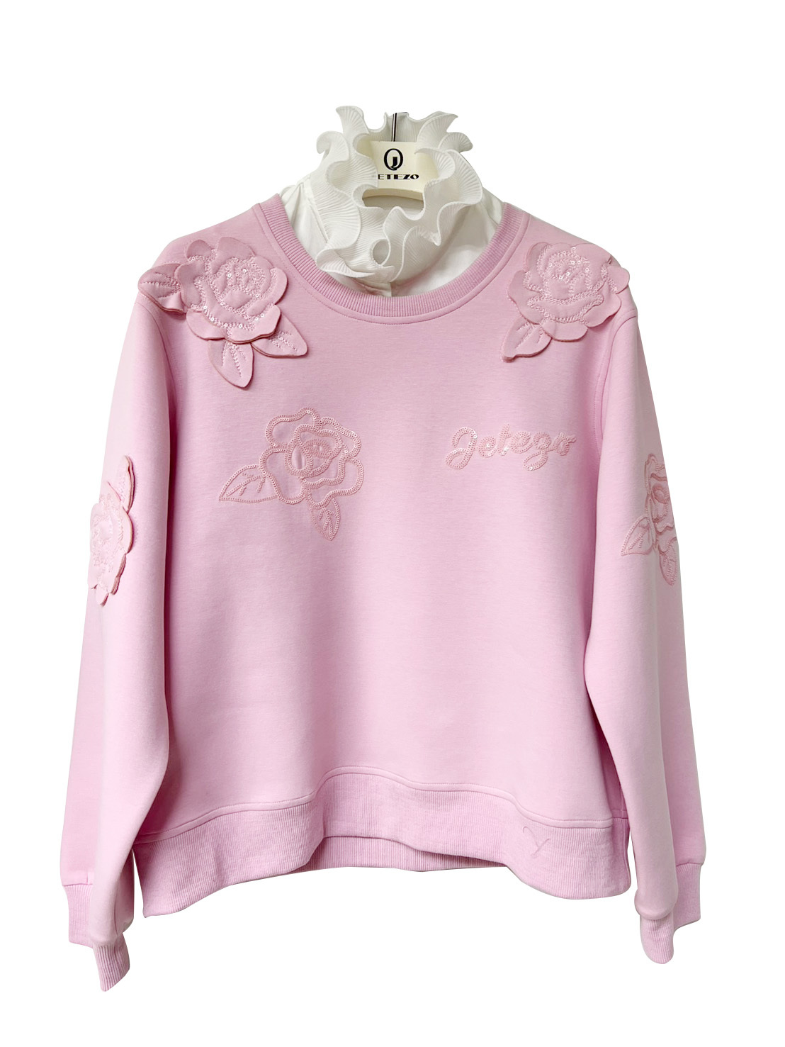 BE15373A1 冬日花園立體花卉刺繡亮片衛衣 (2色 / 附波浪領內搭)