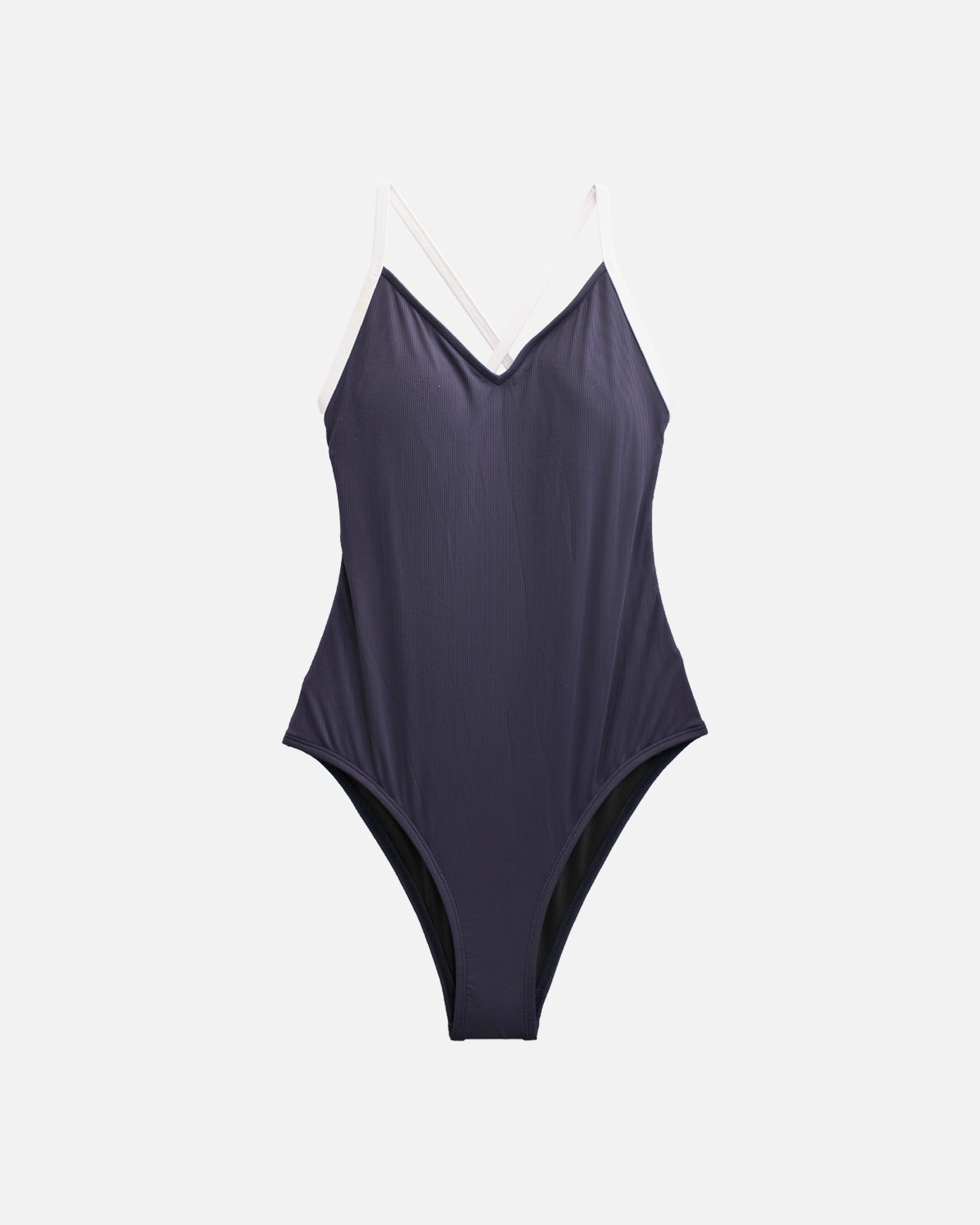 【羅紋深夜藍x素白邊】SPX_MM 衝浪型薄墊包臀連身泳裝