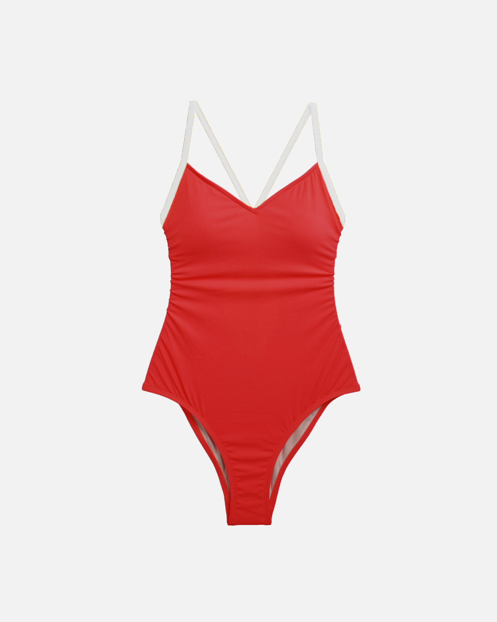 【羅紋辣椒紅x素白邊】SPX_MM 衝浪型薄墊包臀連身泳裝