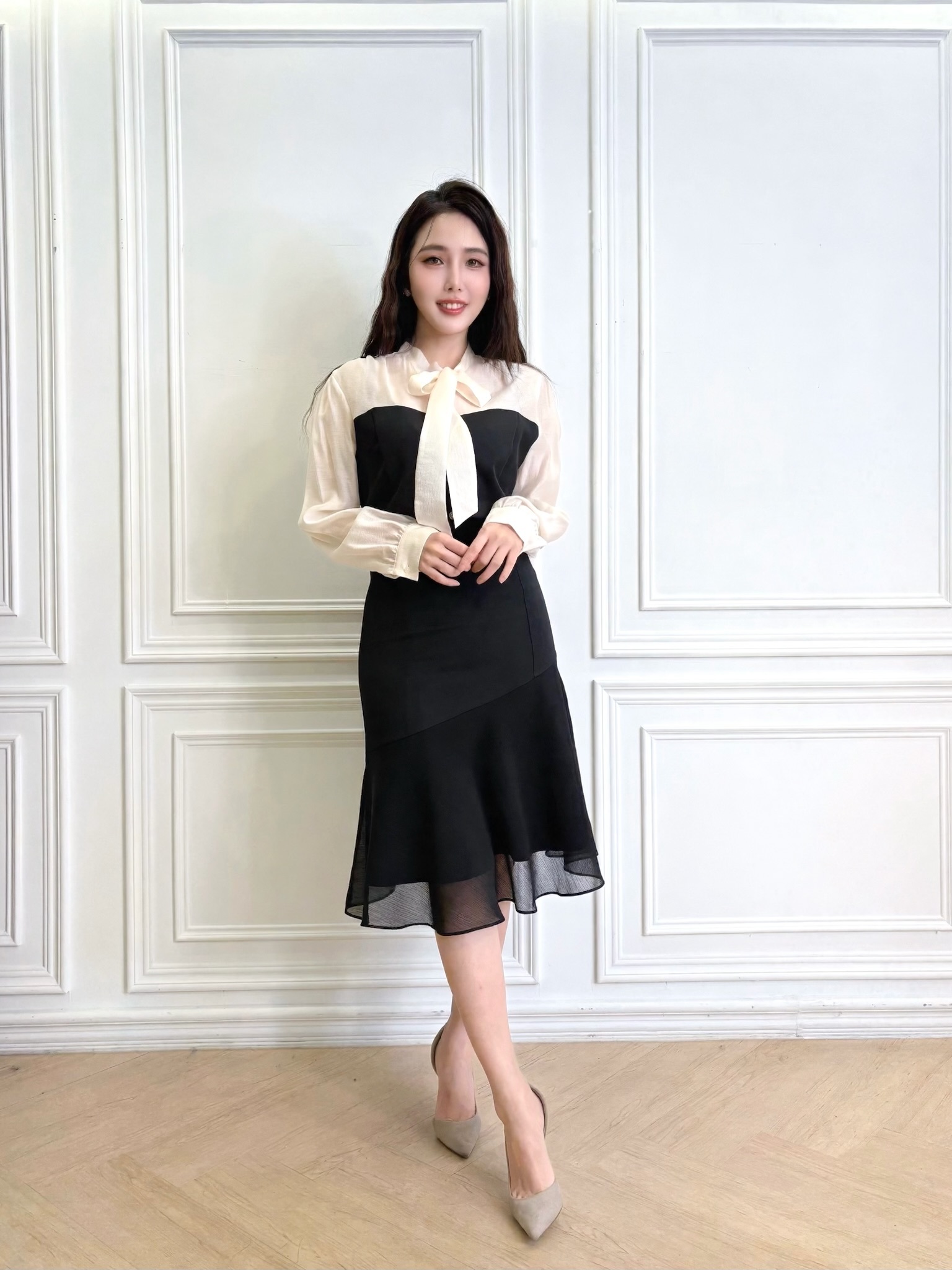 細緻拼紗紋理傘裙