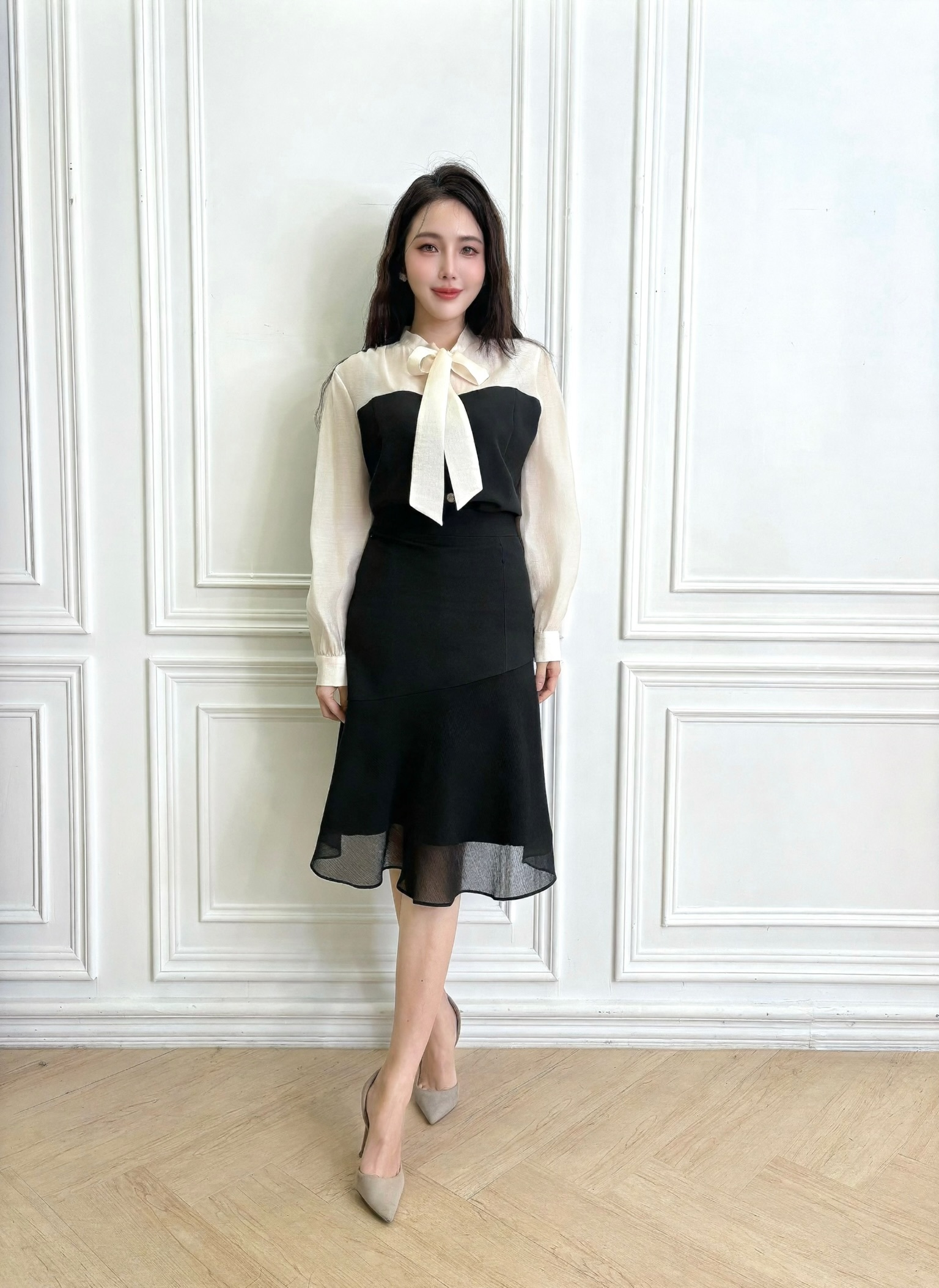 細緻拼紗紋理傘裙