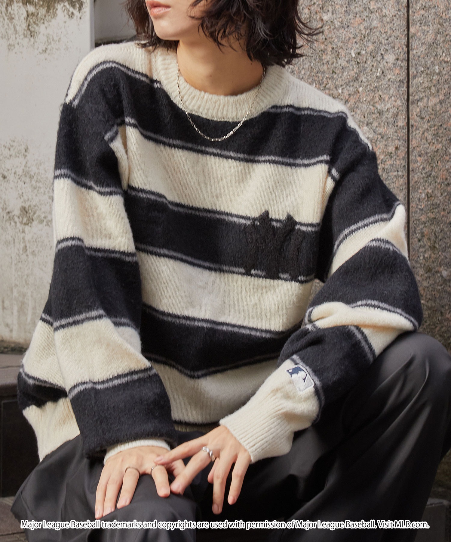 🇯🇵 MLB X MONO-MART 美國職棒大聯盟 仿馬海毛 圓領 條紋 毛衣 針織衣 針織衫 長袖 / 預購