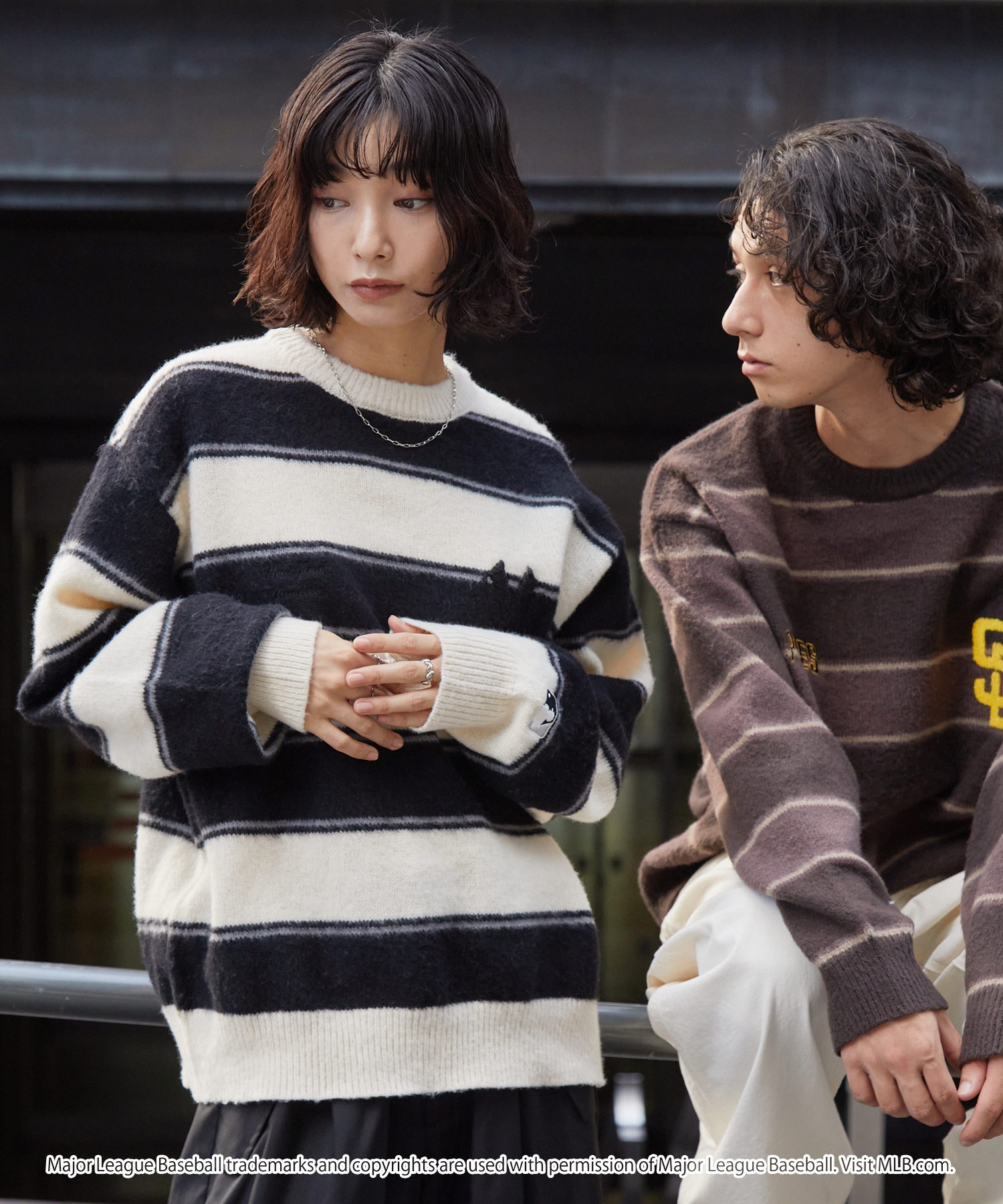 🇯🇵 MLB X MONO-MART 美國職棒大聯盟 仿馬海毛 圓領 條紋 毛衣 針織衣 針織衫 長袖 / 預購